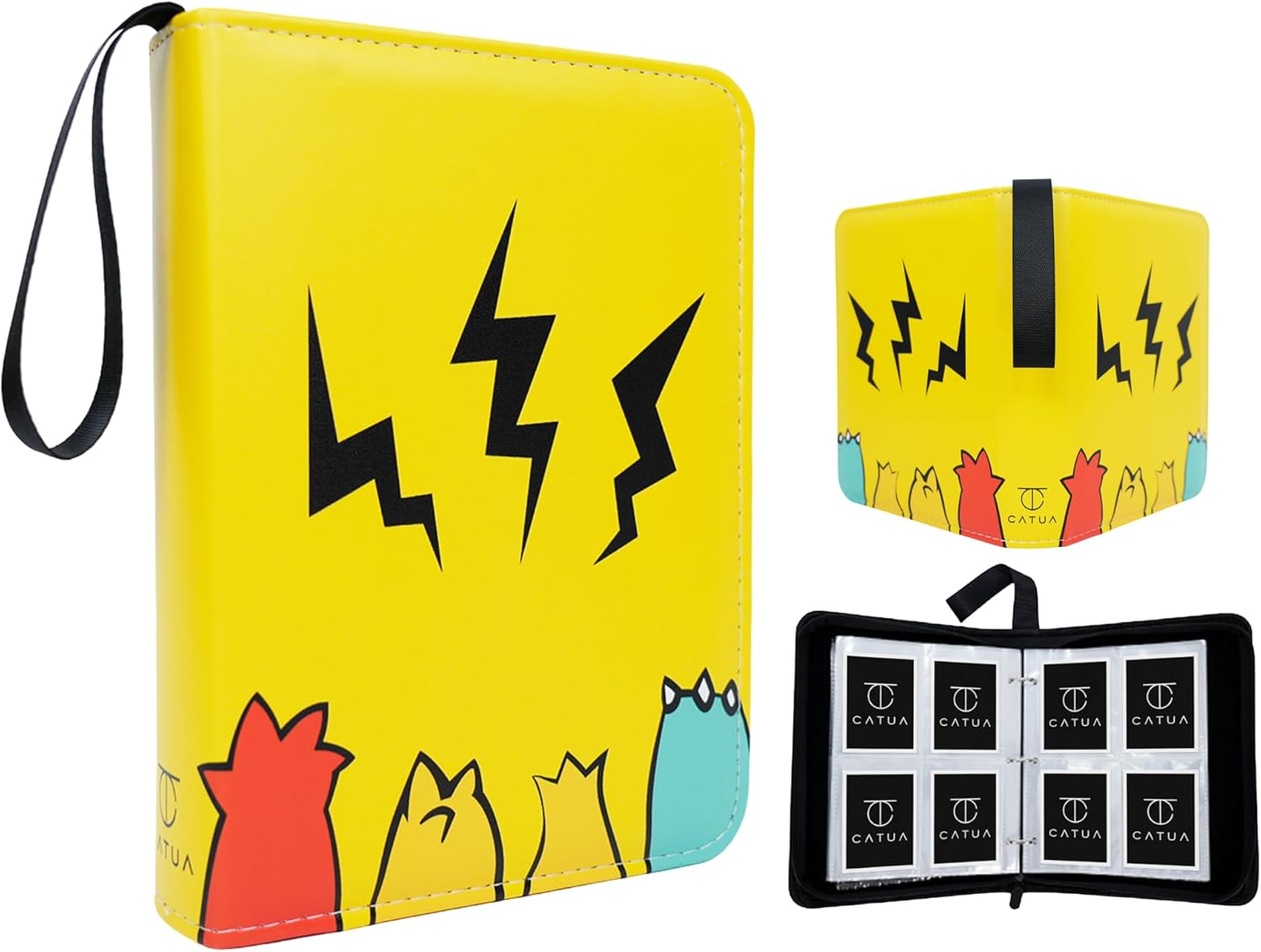 Trading Card Binder with Zipper, 4 Pocket Album Holds 400 Cards with 50 Sleeves, PU Leather Case Compatible with Trading Card Games, Sports, Football, and Game Cards – Yellow