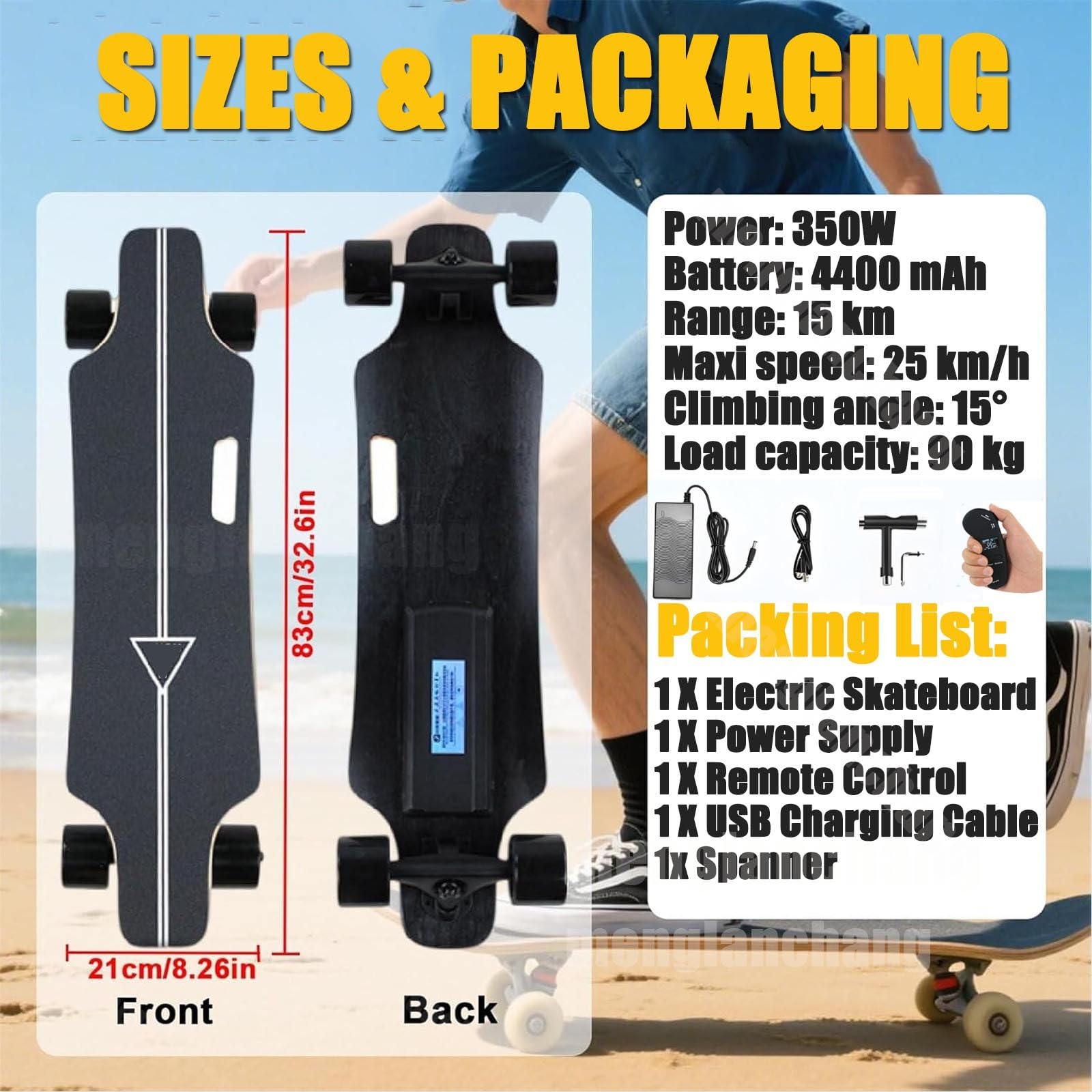 Skateboard éLectrique Longboard avec éCran LCD Et TéLéCommande - Autonomie Jusqu'à 8/15/22/30 Km, 4 Vitesses, Roues De 74Mm, Planche éLectrique Portable pour DéPlacements 15km