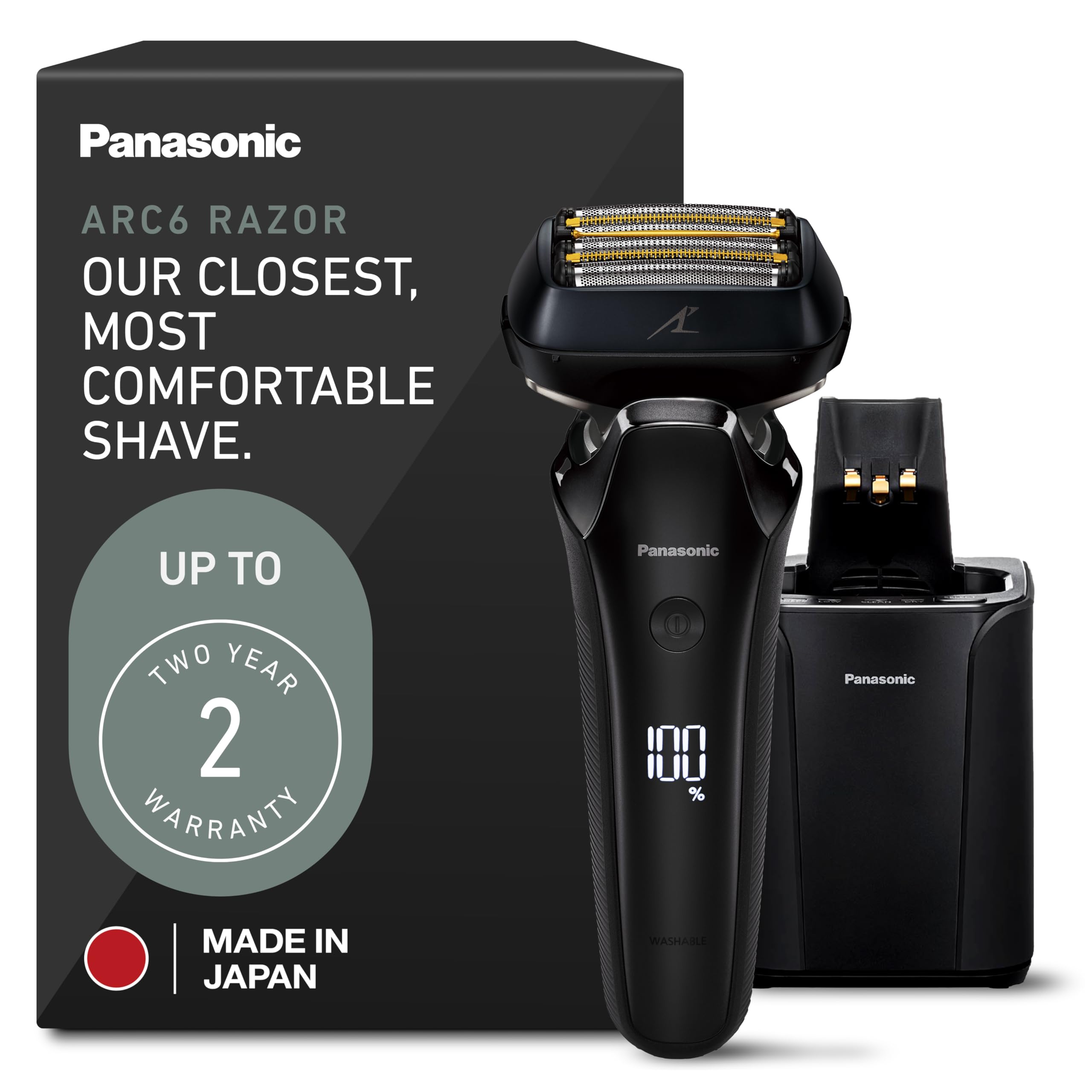 Panasonic Electric Razor for Men, Electric Shaver, ARC6 Six-Blade Electric Razor with Premium Automatic Cleaning and Charging Station, ES-LS9A-K (Black)