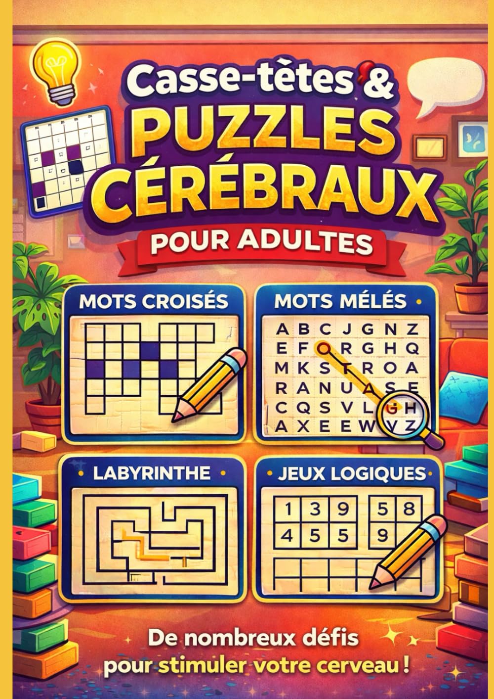 Case Tète & Puzzles Cèrèbraux - pour adults: Mots croisés • Mots mêlés • Labyrinthes • Défis logiques pour stimuler la mémoire, la concentration et la réflexion