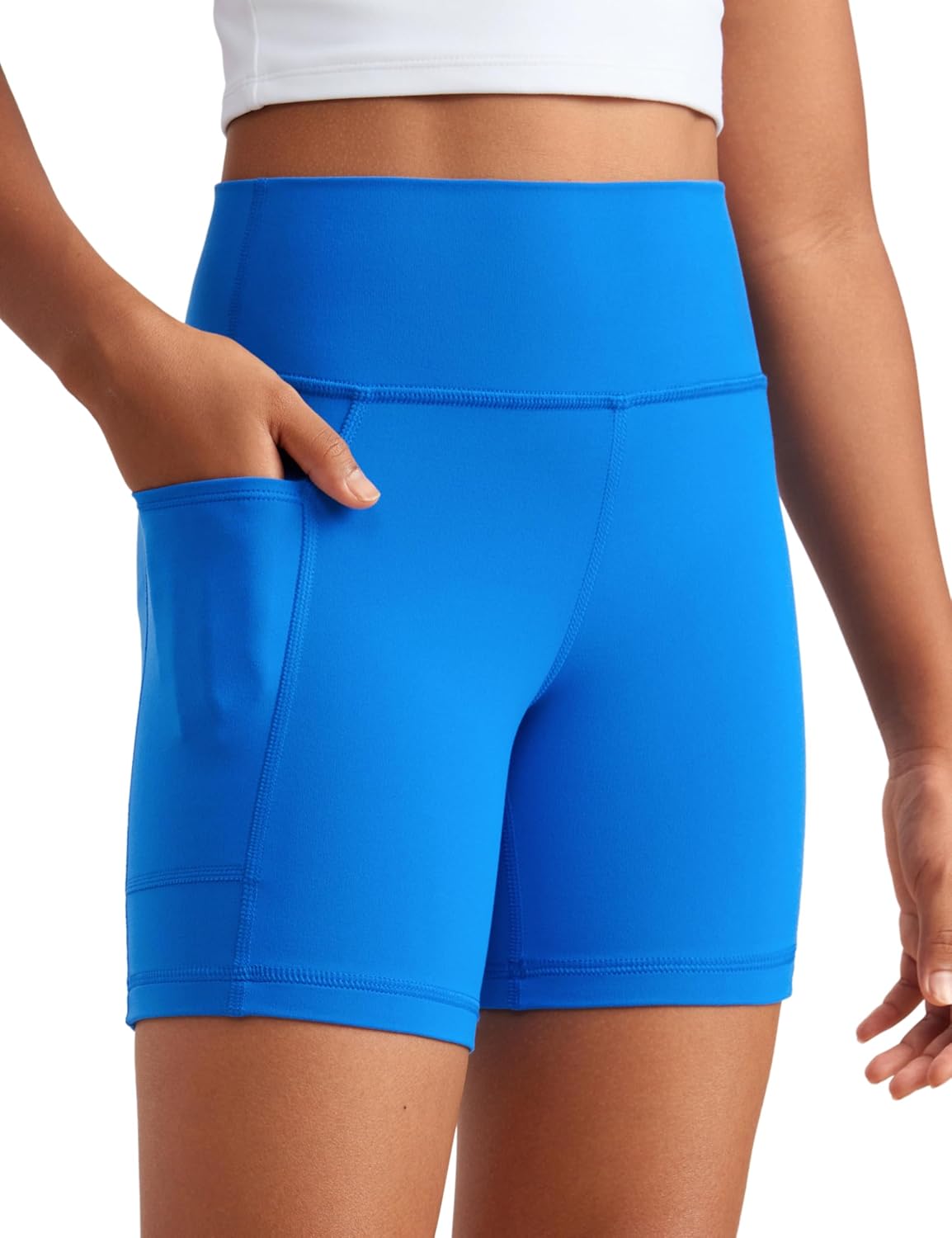 CRZ YOGA Girls Butterluxe Athletic Biker Shorts with Pockets - Dance Yoga Casual High Waist Kids Teen Summer