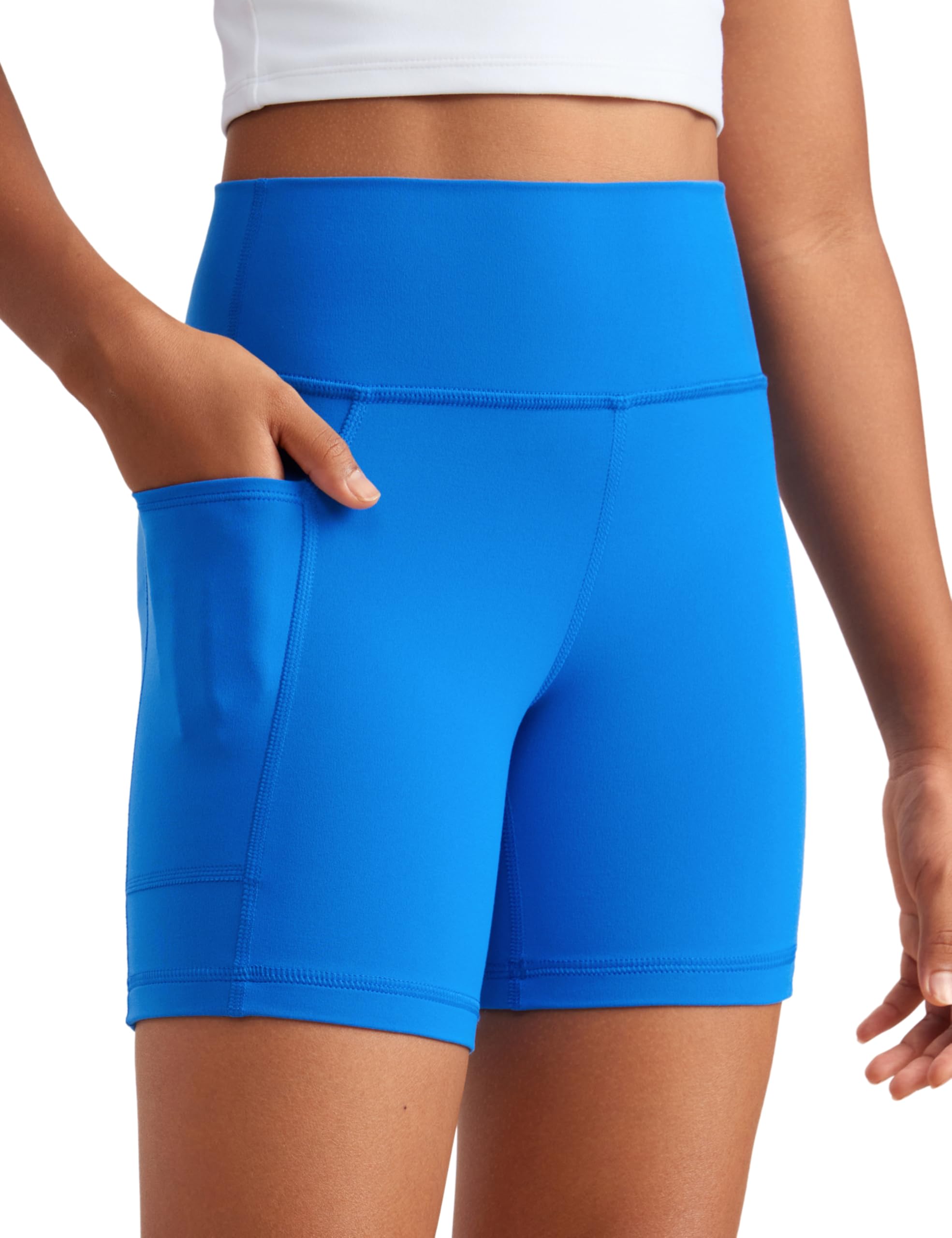 CRZ YOGA Mädchen Butterluxe High Waist Biker Kurz Hose Leggings Kinder Radlerhose Laufhose Sportleggings Sport Shorts mit Tasche