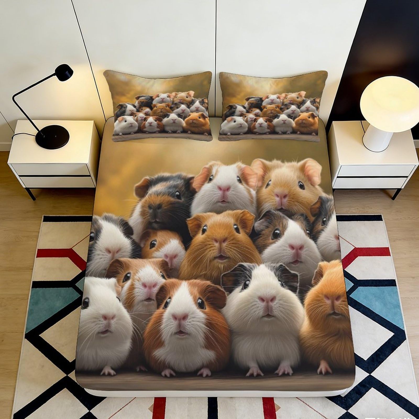 3D Printed Guinea Pig Fitted Sheet Microfiber Non-Slip Deep Pocket Guinea Pig Mattress Fitted Cover for Home Bedroom 140x200x25cm