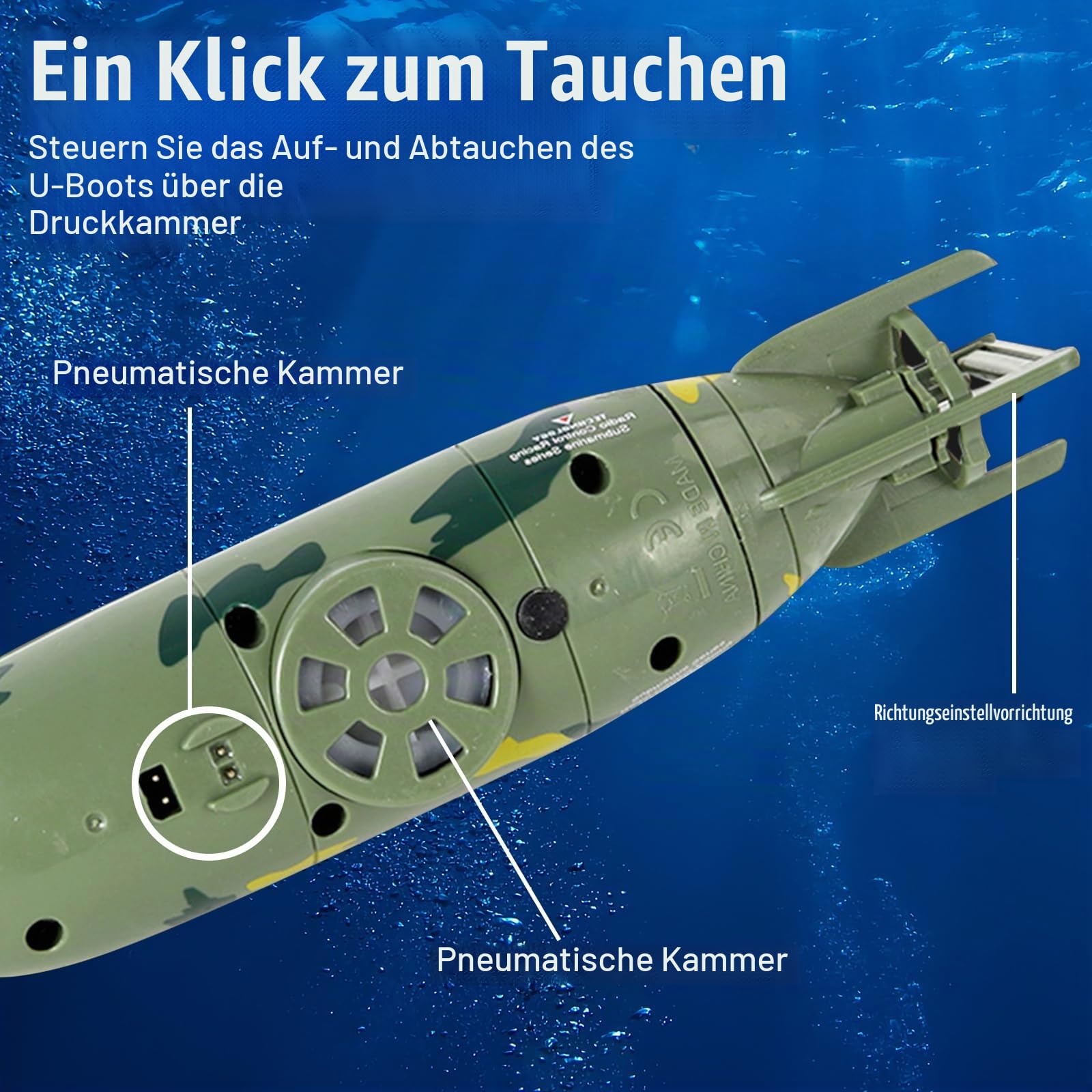 Mini Ferngesteuerte U-Boot Spielzeug, 6 Kanal RC Boote mit LED Leuchten | 2.4GHZ Fernbedienung Tauchboot Modell, Elektrisches Unterwasserschiff Geburtstagsgeschenk für Kinder ab 6 Jahren (Grün)