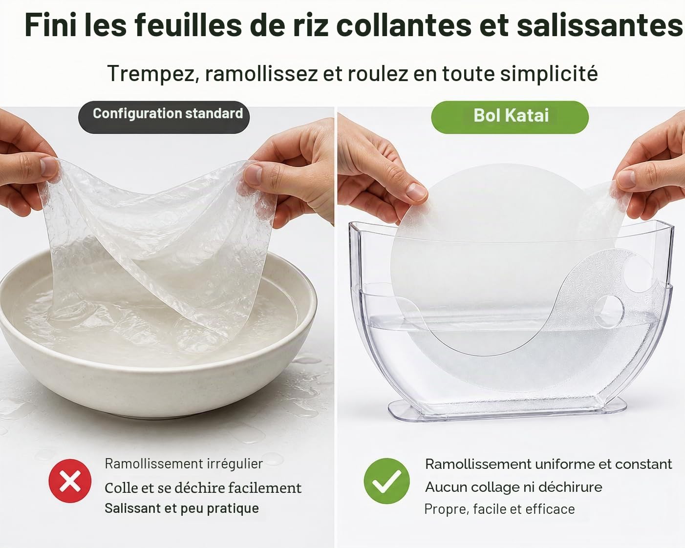 Katai - Lot de 2 supports de bol à eau en papier de riz - Ergonomique, compact et sans BPA et parfait pour les rouleaux de printemps et d'été - Peut contenir jusqu'à 30 papiers - Complet avec