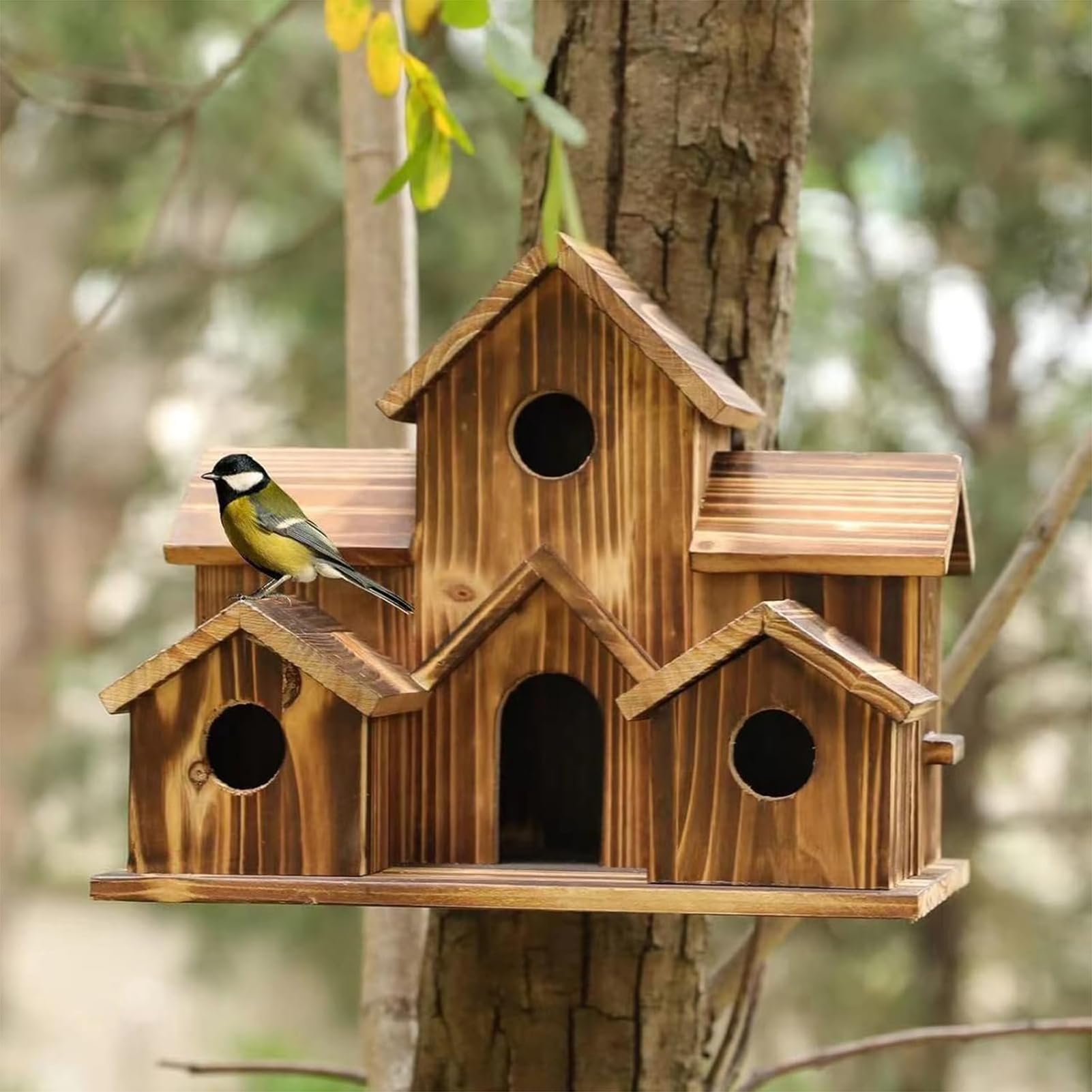 Casita Decorativa para pájaros de Estilo rústico, comedero para pájaros de Estilo campestre para Exteriores, Ideal para Jardines, Balcones, céspedes, porches y Patios