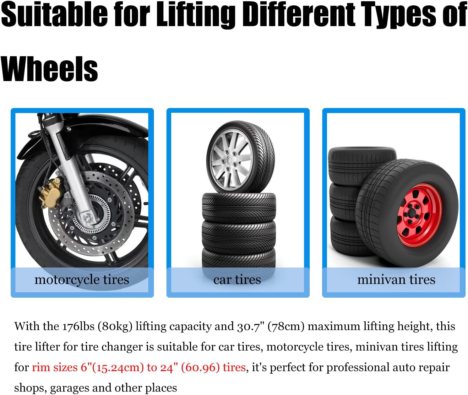 Pneumatic Tyre Wheel Lifter for Tire Changer Pneumatic Tire Lifter Tire Lifting Machine 80kg Tyre Wheel Moving Carrying Device, 176lbs (80kg) Capacity and 30.7" (78cm) Maximum Lifting Height