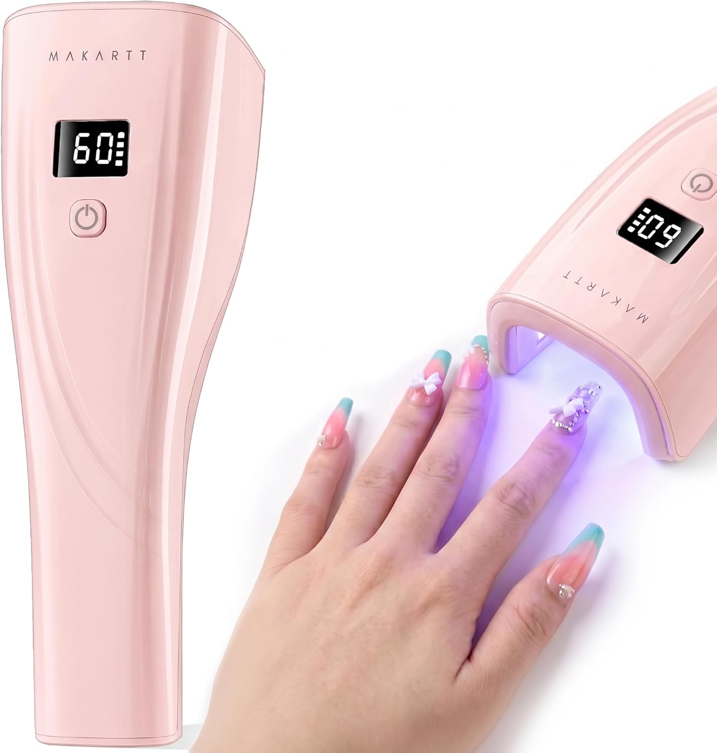 Makartt Flash Cure UV Nail Lamp, 3S Pre-Curing Portable Cordless UV LED Nail Light 222 mW/cm² for Rhinestone Glue & Poly Nail Gel, Rechargeable Nail Dryer with LCD Display, 2 Timers & Smart Sensor