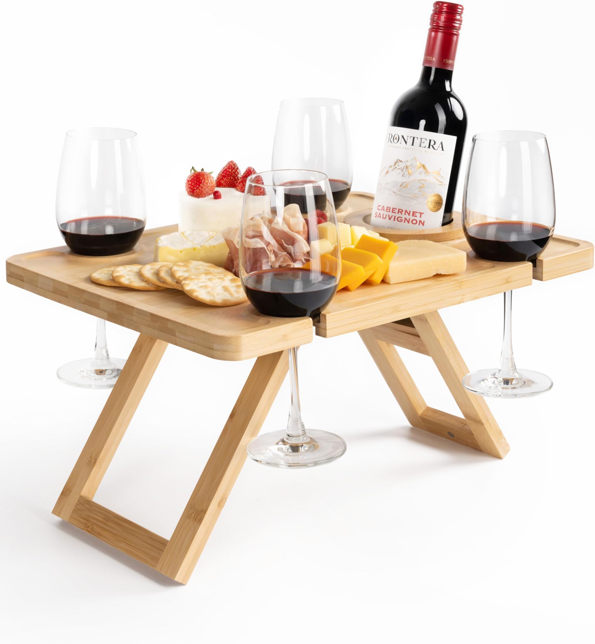 Amazon.com : Outdoor Wine Picnic Table,Folding Portable Bamboo Tray ...