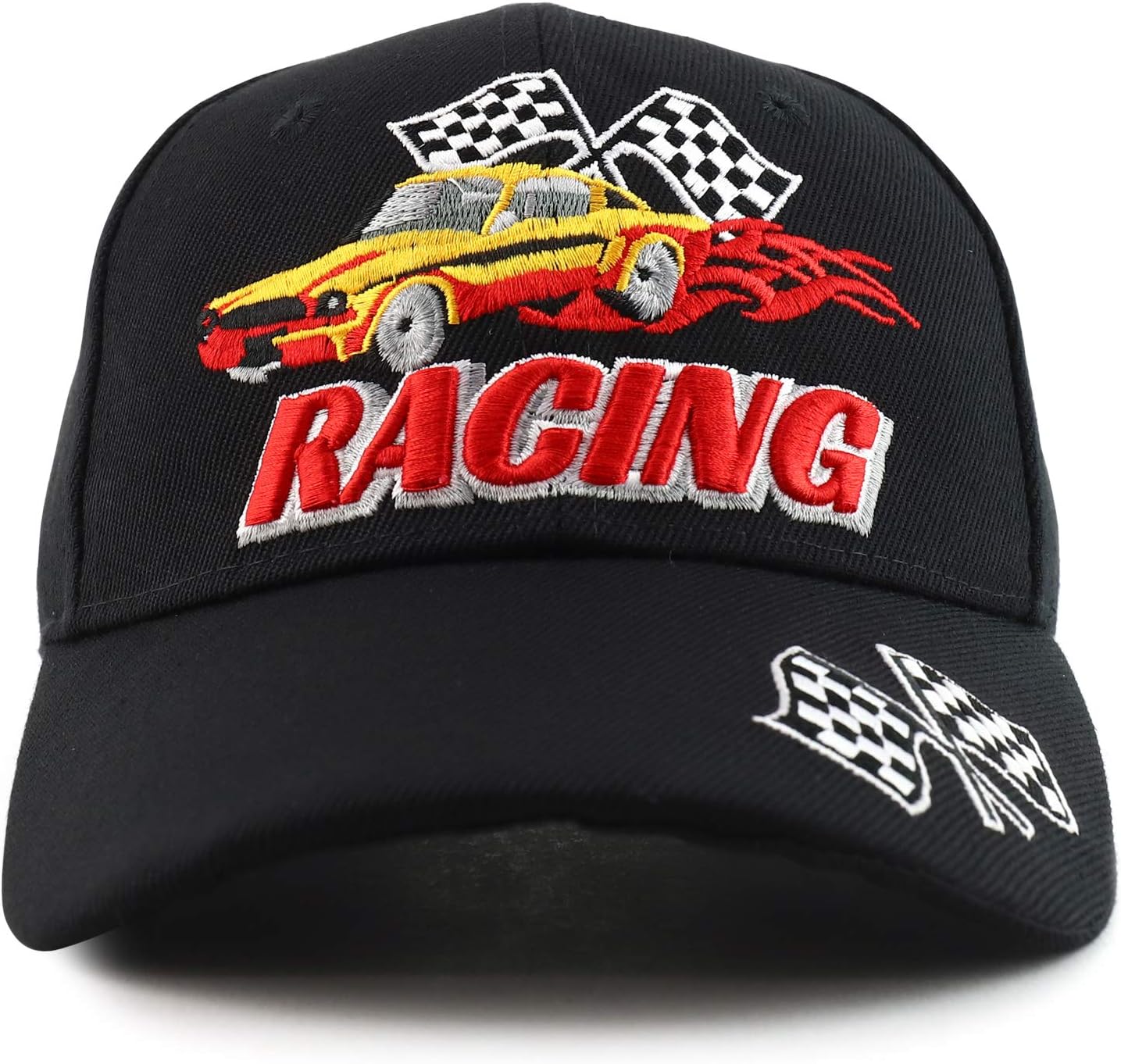 Trendy Apparel Shop Racing 3D Embroidered Flame Car Race Flag Baseball Cap - Image 2