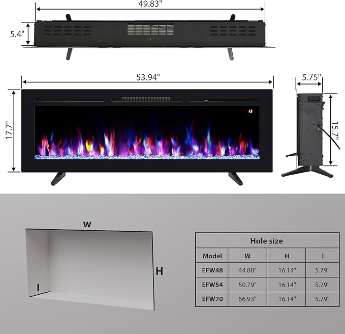 Chimenea Eléctrica 54" Kentsky Encastrable Pared 1500W Temporizador miniatura 3