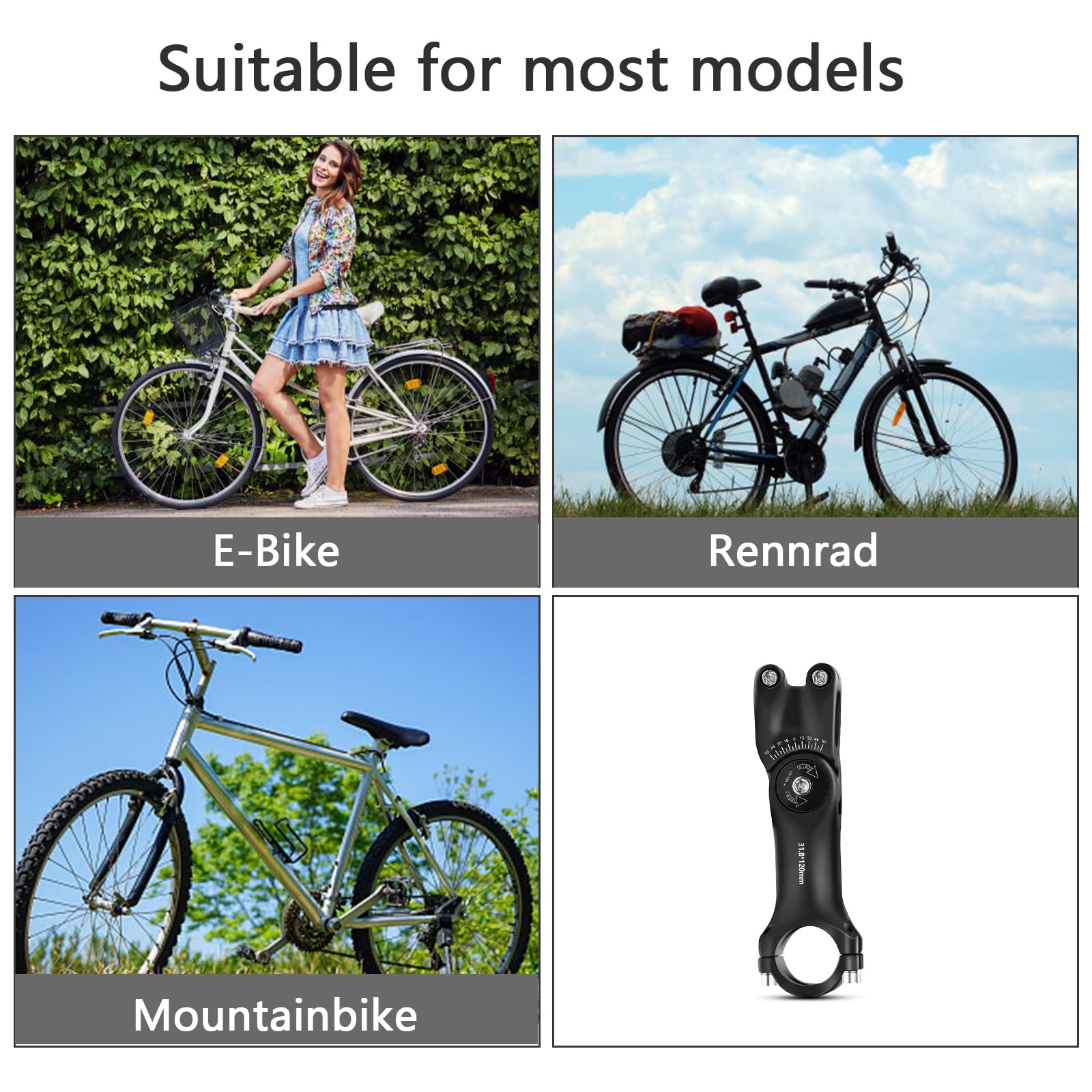 Catime Fahrrad Vorbau Riser Verstellbarer, Fahrrad-Vorbau-Grad 0-60°, Fahrradlenker Erhöhung Lenker, Fahrrad Lenkererhöhung für Mountainbike, Trekkingrad, E-Bikes, Citybike (31 * 120mm) Sport & Freizeit