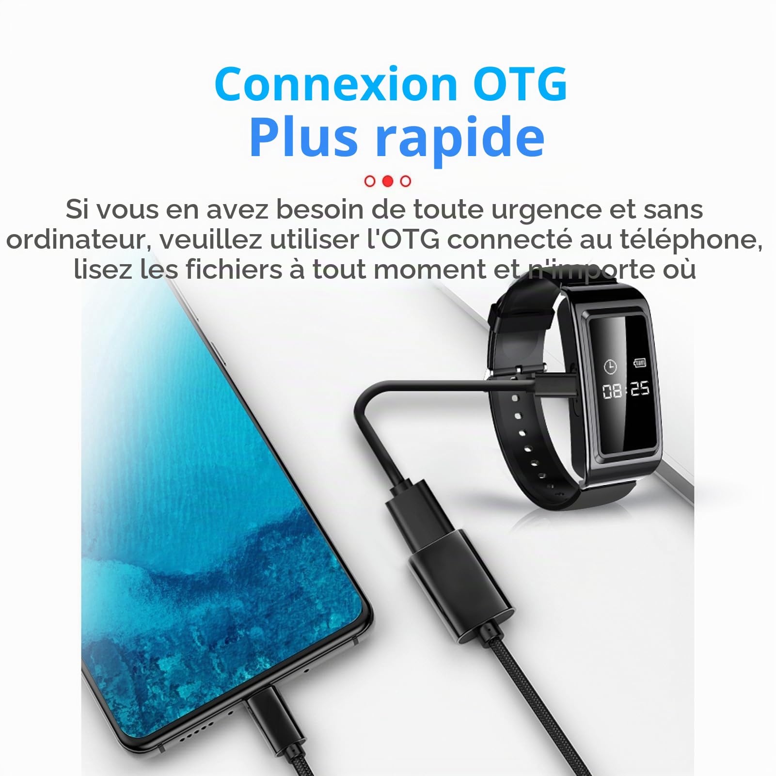 Bracelet pour Caméra Espion, Réduction du Bruit, Enregistreur Numérique activé par la Voix, Dispositif D'enregistrement du Son HD, Bracelet Enregistreur Vidéo Résistant à la (64G)