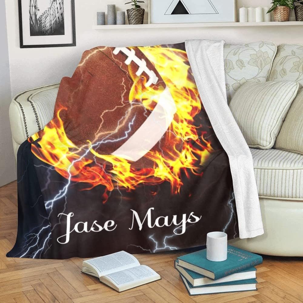 Custom Blanket with Name Text,Personalized American Football Game Super Soft Fleece Throw Blanket for Couch Sofa Bed (50 X 60 inches)