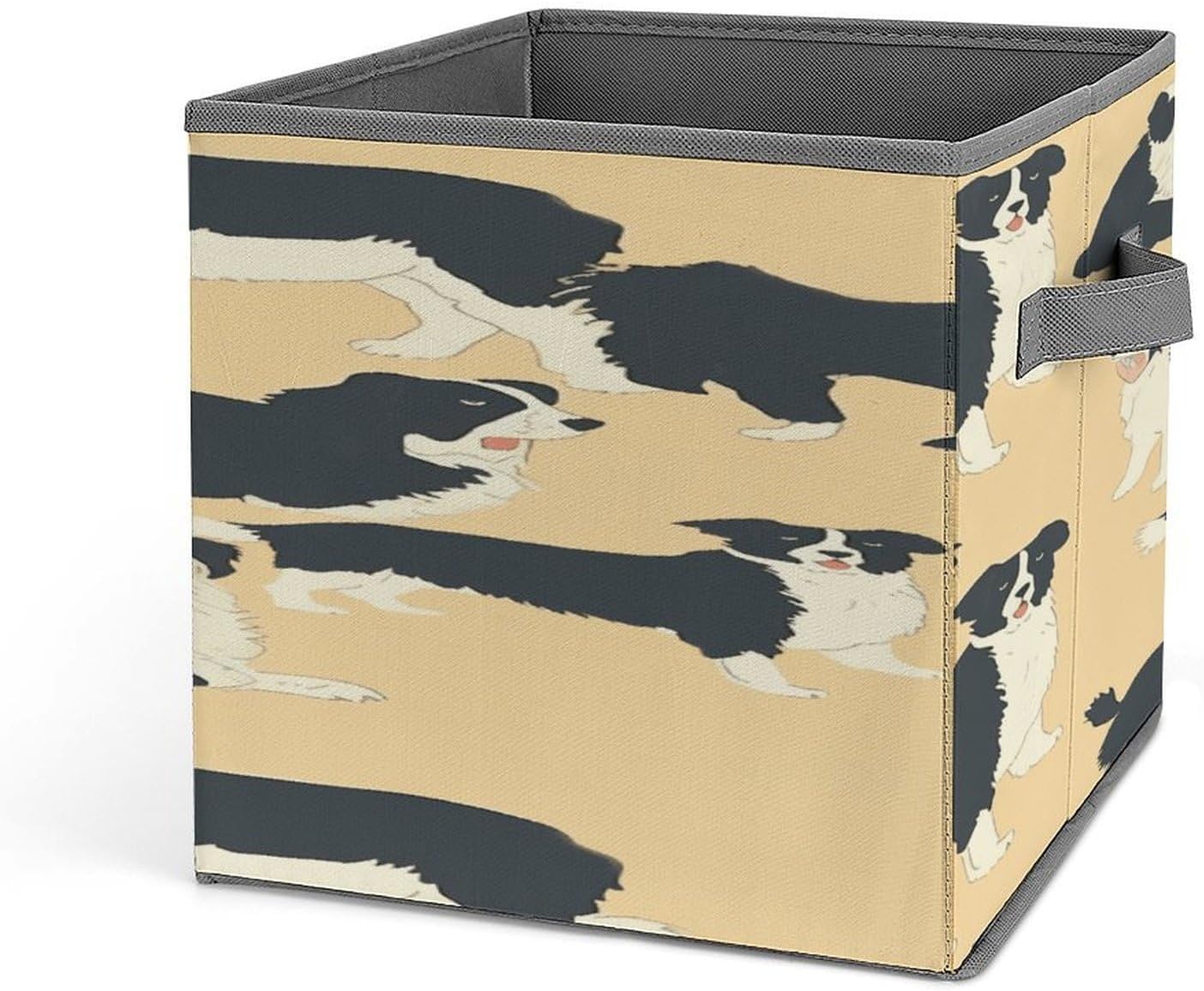 Border Collie Pattern Fabric Bins Storage Basket Square Baskets | Storage Bin with Double Handles,Cube Collapsible Organizers for Organization,Closet,Shelves,Offices