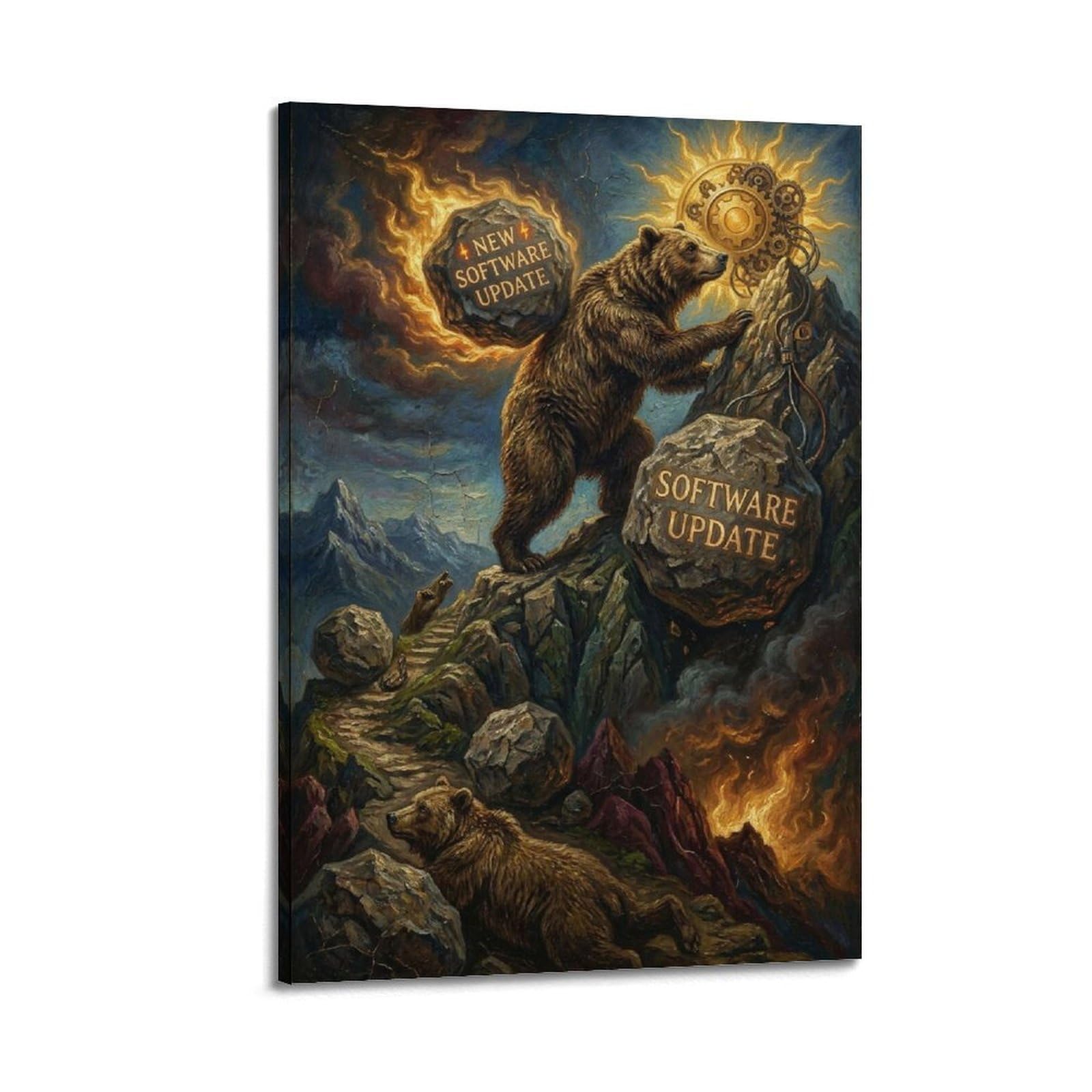 XKUGA Surreal Vintage Animal Poster Bear Software Update Satire Modern Decorative Canvas Prints - Ideal Wall Art for Family, Man Cave, Game Room, Boys & Girls Bedroom 12x18inch(30x45cm)