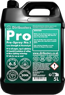 Dirtbusters Pro Carpet Cleaner Solution Pre Spray, pH Neutral 6.5, Wool Safe For All Natural & Synthetic Carpets & Upholstery (5L)