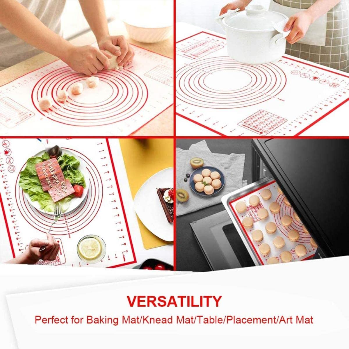 Übergröße 80/70/60 cm Silikon-Backmatte Gebäck Rollen Knetpad Küche Crêpes Pizzateig Antihaft-Pfanne Gebäckmatte Neu-Schwarz,80x60cm