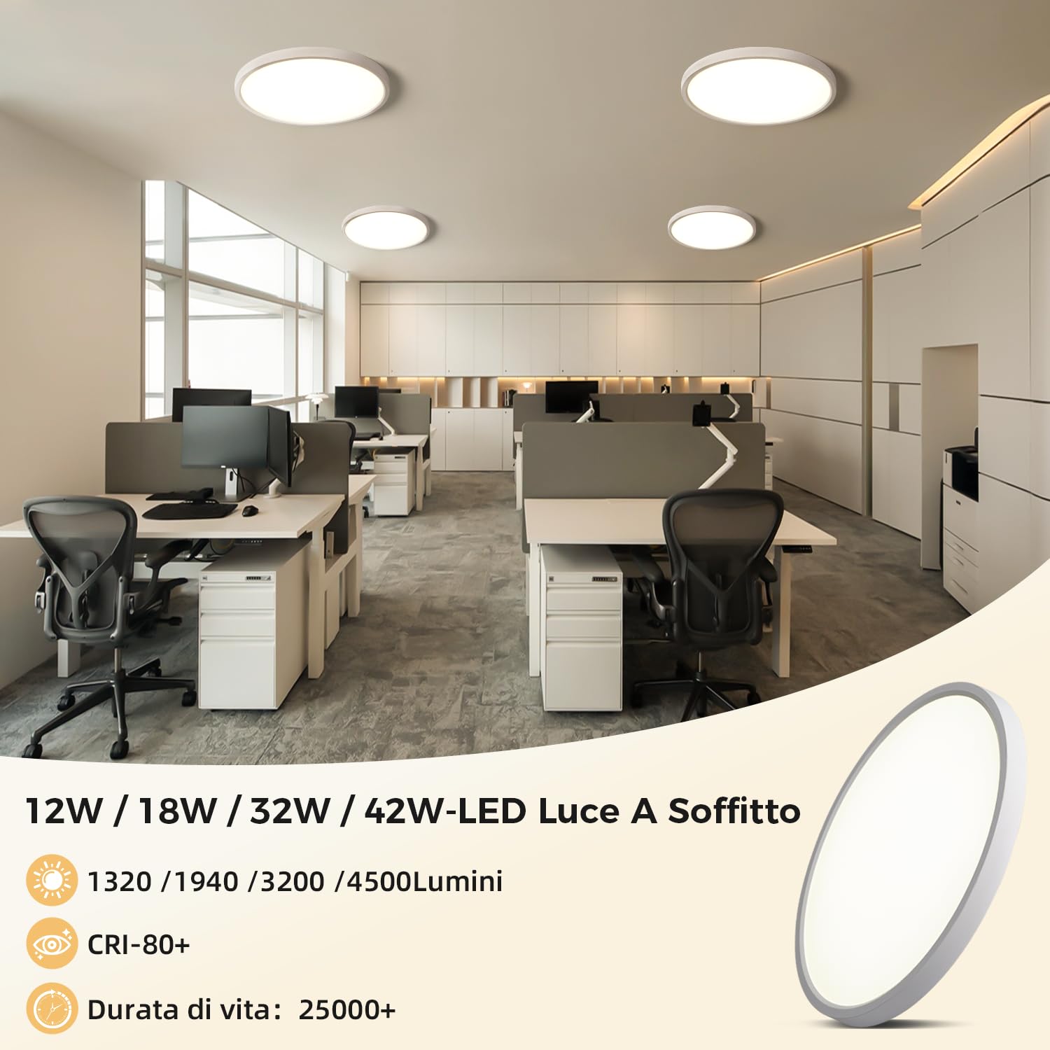 FUPE Plafoniera LED Soffitto 32W Lampada da Soffitto, 3000K/4000K/6500K Ø40cm 3200lm con Gancio di Sicurezza per Installazione Facile per Camera da Letto Corridoio Cucina Seminterrato