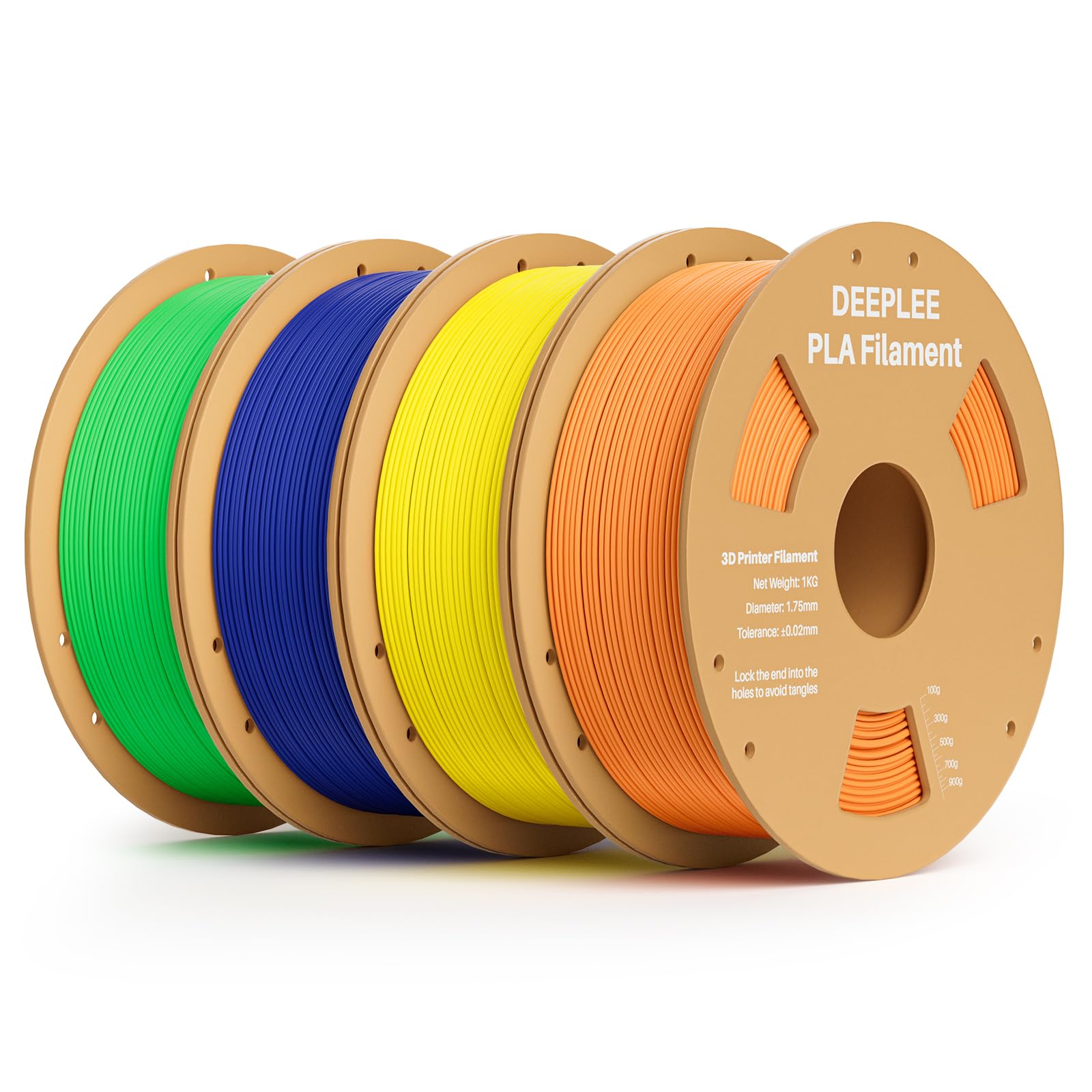 PLA 1.75mm 3D Printer Filament, Dimensional Accuracy +/- 0.02mm, Neatly Wound, No Clogging, Vacuum Package, Fits for Most FDM 3D Printers, 4 Pack 1kg Yellow &amp; Orange &amp; Blue &amp; Green | Dimensional Accuracy +/- 0.02mm, Neatly Wound, No Clogging, Vacuum Package, Fits for Most FDM 3D Printers, Cardboard Spool