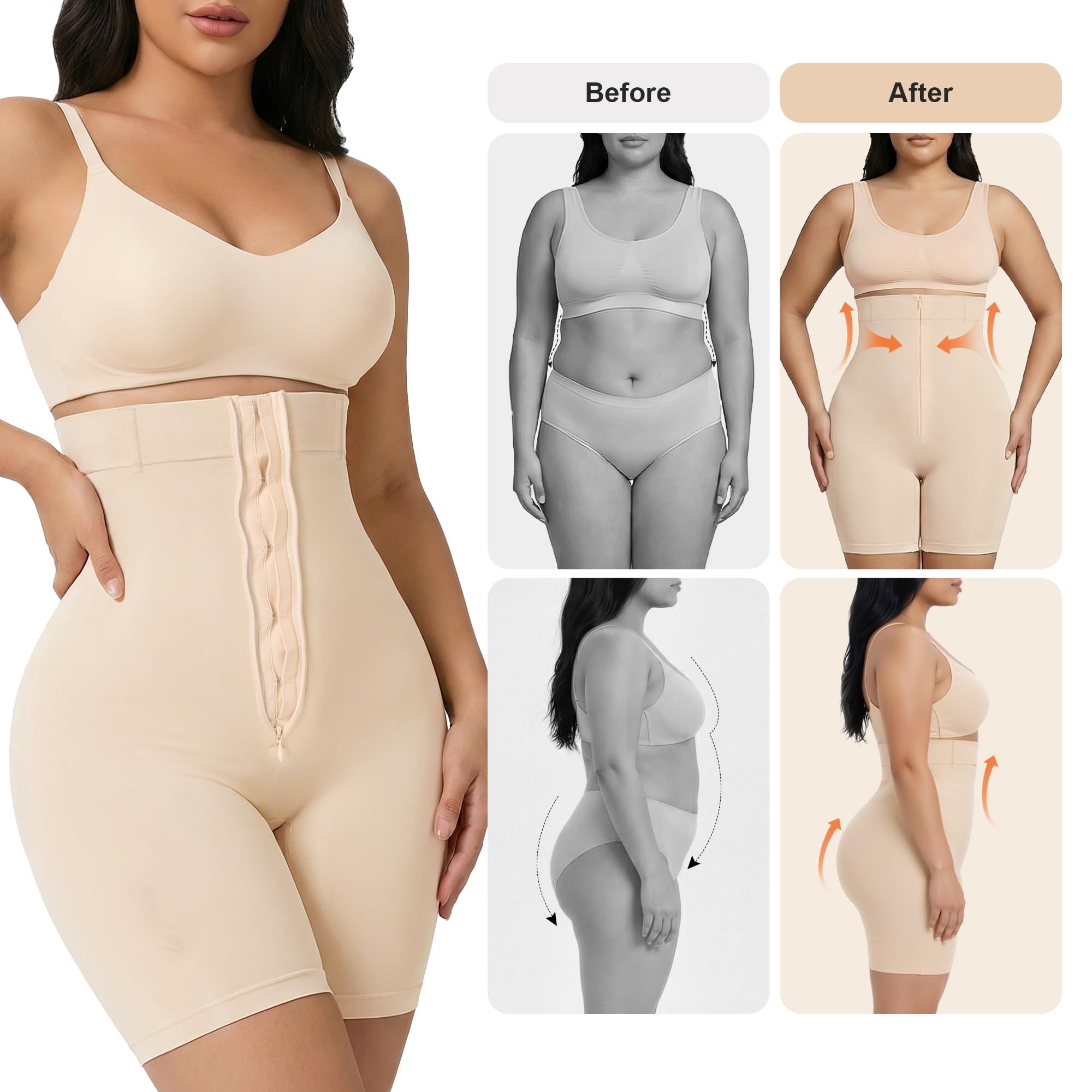 SHAPERX Bielizna modelująca z wysokim stanem majtki wyszczuplające brzuch bezszwowe modelujące sylwetkę krótka zapinana na zamek błyskawiczny bielizna wyszczuplająca dla kobiet