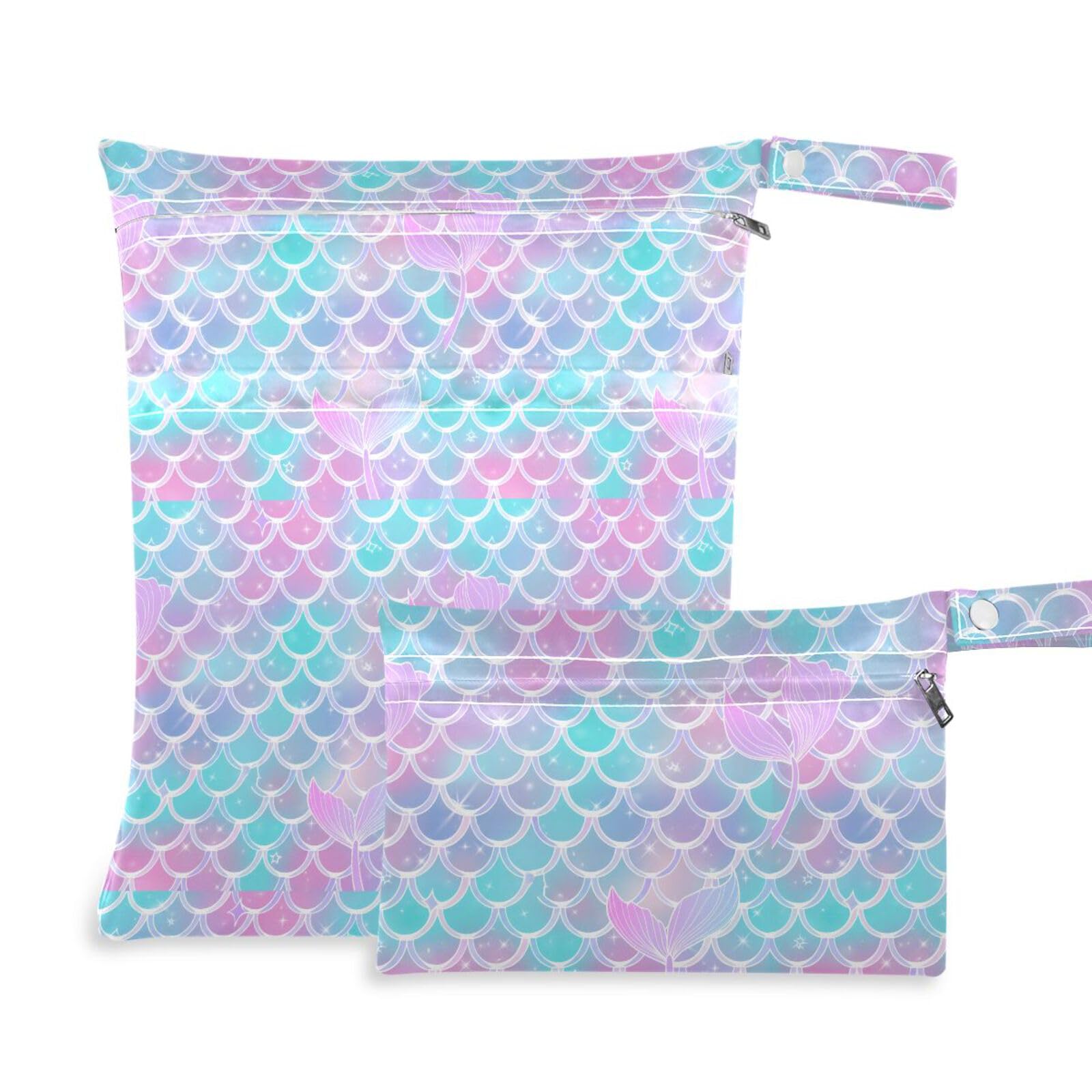 Coikll Wet Dry Bags for Cloth Diaper 2 Pack Waterproof Yoga Gym Bag for Swimsuit Wet Clothes Baby Items-?Mermaid Tail?