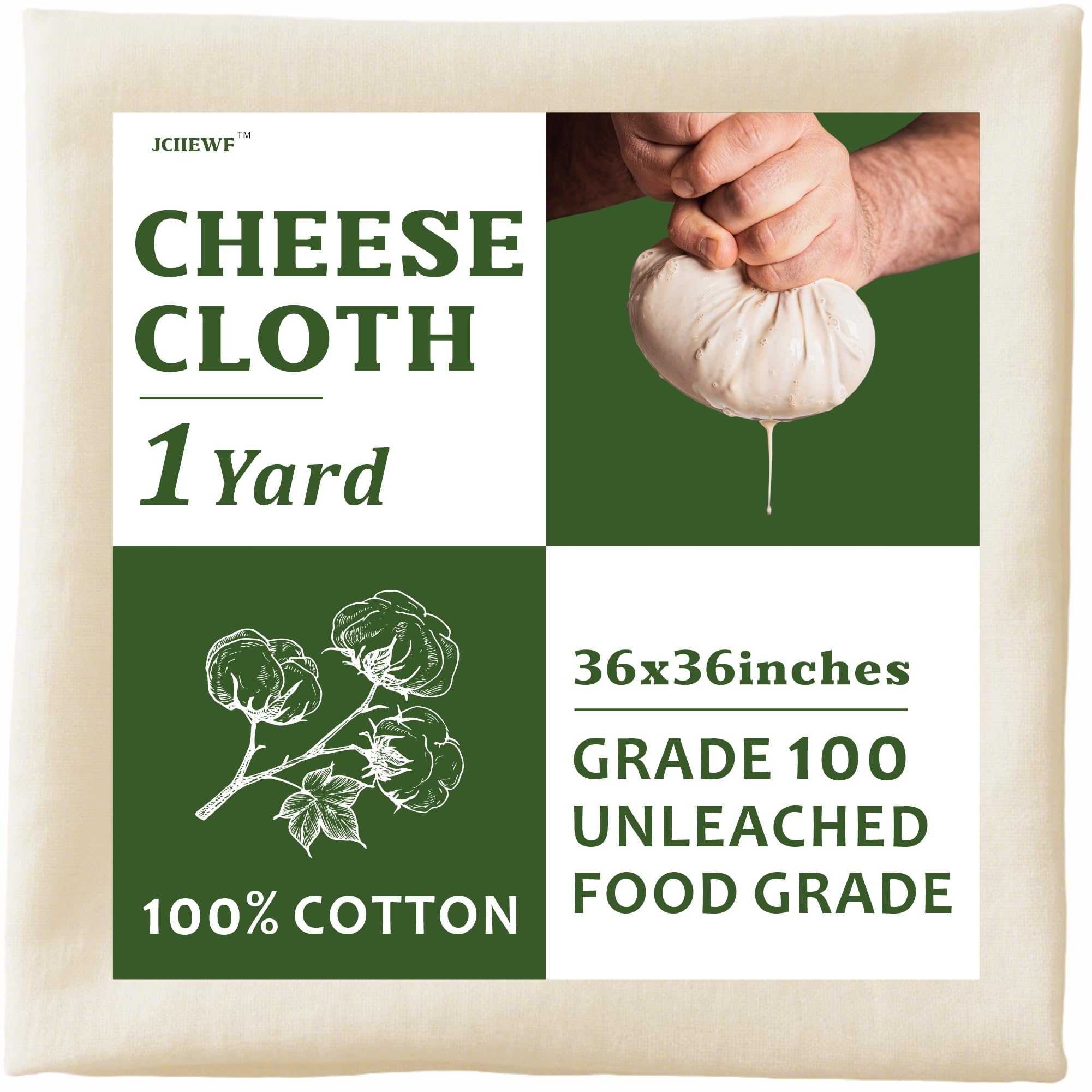 1 Yard 36x36 Inch Unbleached Cotton Cheese Cloth, Grade 100 XL CheeseCloth, Reusable for Food Straining &amp; Cooking, Unfinished Edges Allow Custom Cutting, Premium Butter Muslin