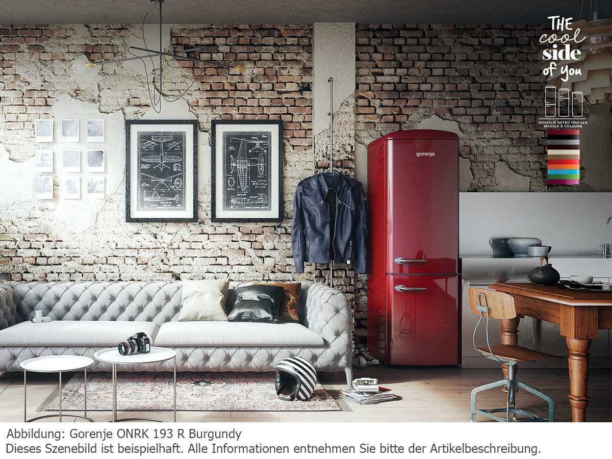 Gorenje ONRK 193 R-L Kühl-Gefrier-Kombination / A+++ / Höhe 194 cm / Kühlen: 222 L / Gefrieren: 80 L / Burgundy / NoFrost / ZeroZone-Schubfach (0 Grad) / Oldtimer / Retro Collection