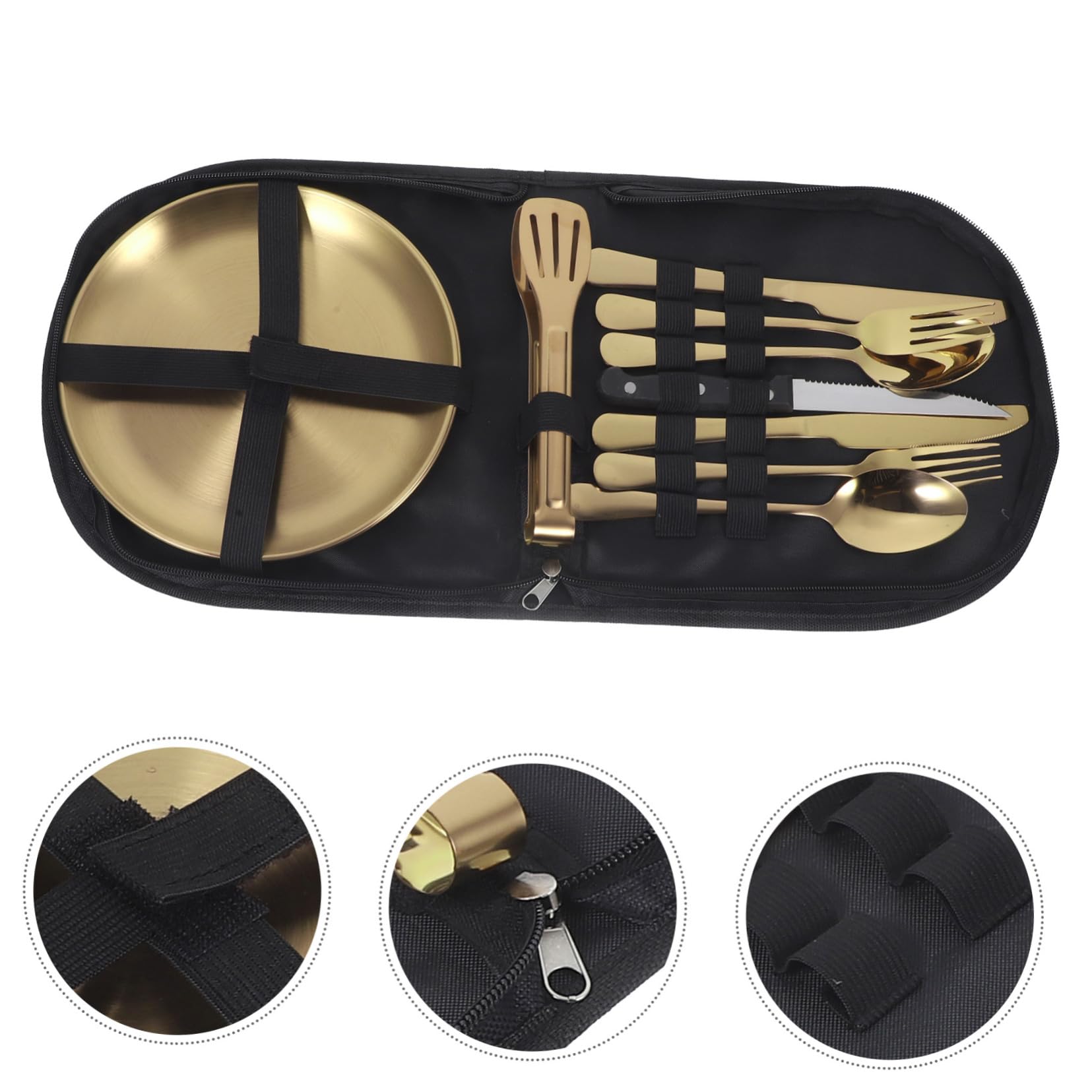 Campingbesteckset aus Edelstahl mit Tragetasche Leicht zu Reinigen und Tragbar für Outdoor Camping und Picknick