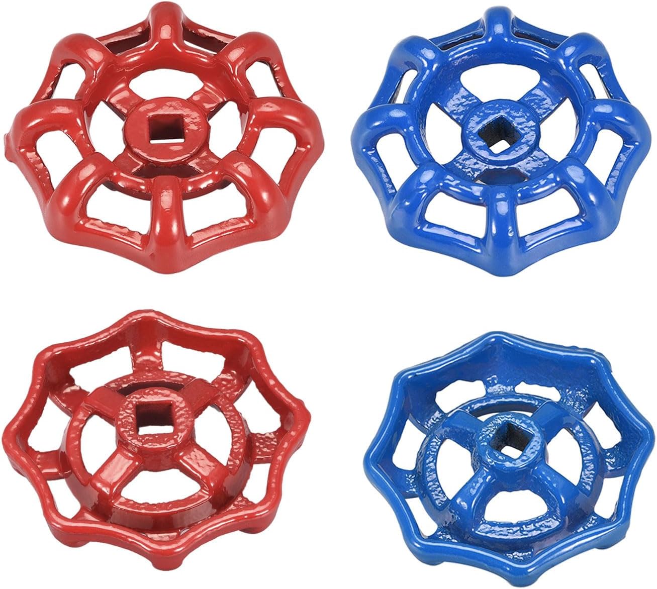 MECCANIXITY Outside Faucet Round Wheel Handle, 6x6mm Square Broach Metal Wheel OD 58mm Paint Cast Steel Red Blue 4in2 Sets