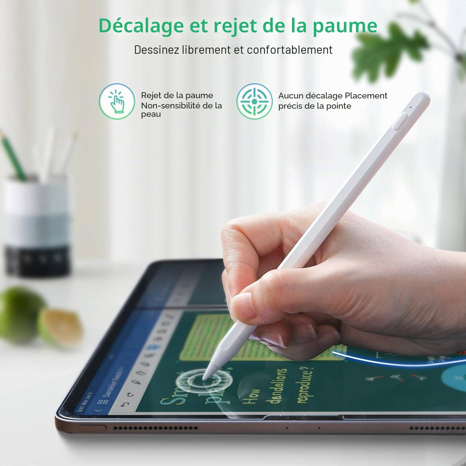 Stylet pour iPad Chargement sans Fil, Pencil 2e génération pour ipad avec D'inclinaison & Rejet de Paume, Pencil Haute Précision pour iPad, iPad Mini, iPad Air, iPad Pro 11"/12,9" Blanc