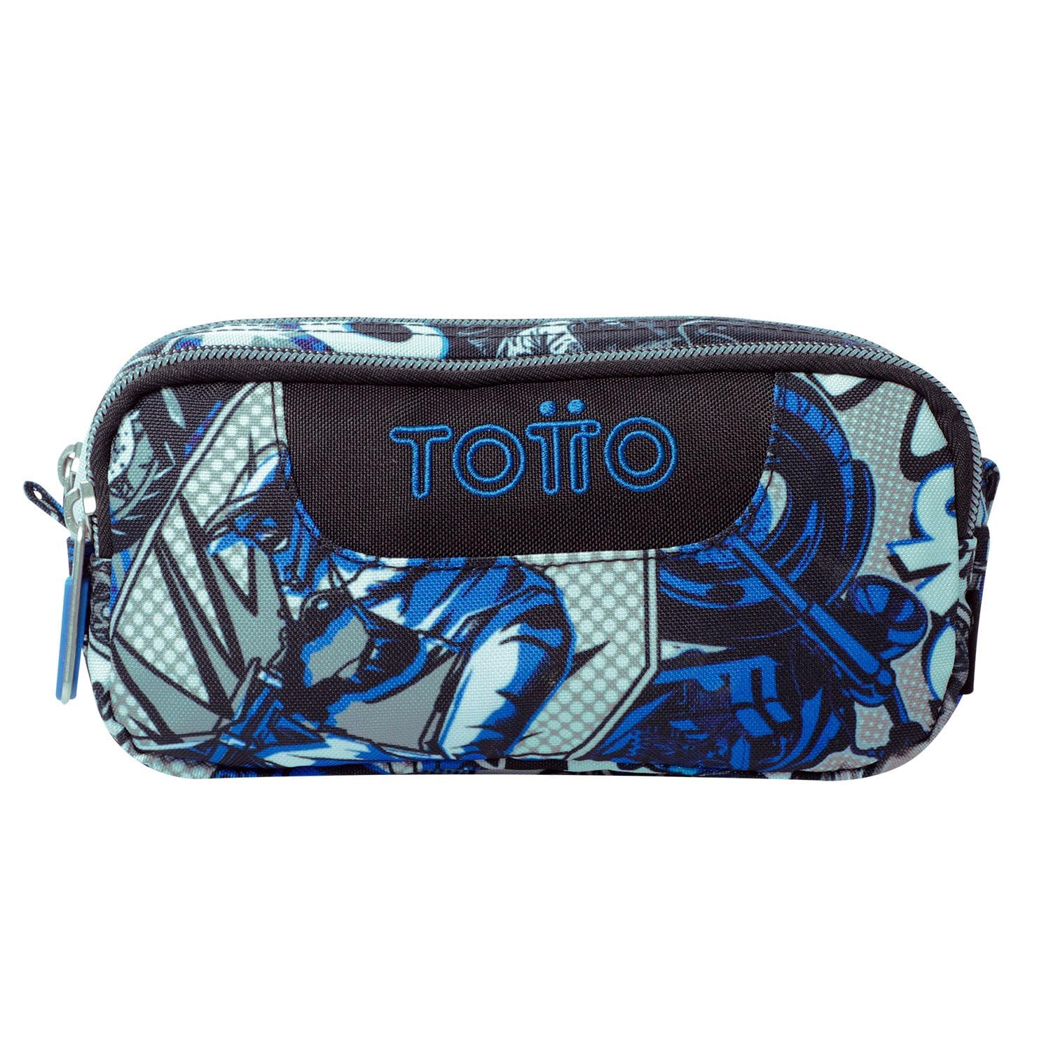TOTTO - Estuche Escolar Dos Compartimentos, Modelo sobre, Estuche Grande, Dimensiones 20 x 9.5 x 7 cm, Estuche con Cremallera, Compacto y Resistente, Estampado Motto Gris