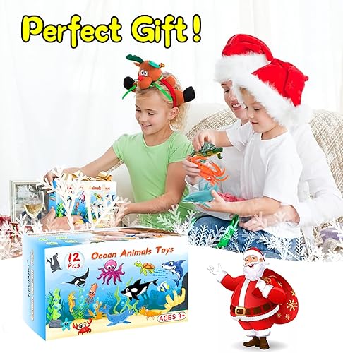 Miniatura 7 de Figuras de animales marinos del océano, paquete de 12 juguetes de baño de plástico suave realistas para niños pequeños, niños y niñas