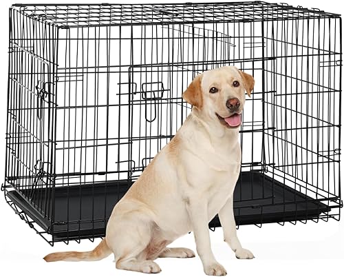 Miniatura 22 de Jaula para perros extra grande de 42 pulgadas, jaulas resistentes para perros grandes, jaula plegable de alambre de metal con bandejas extraíbles