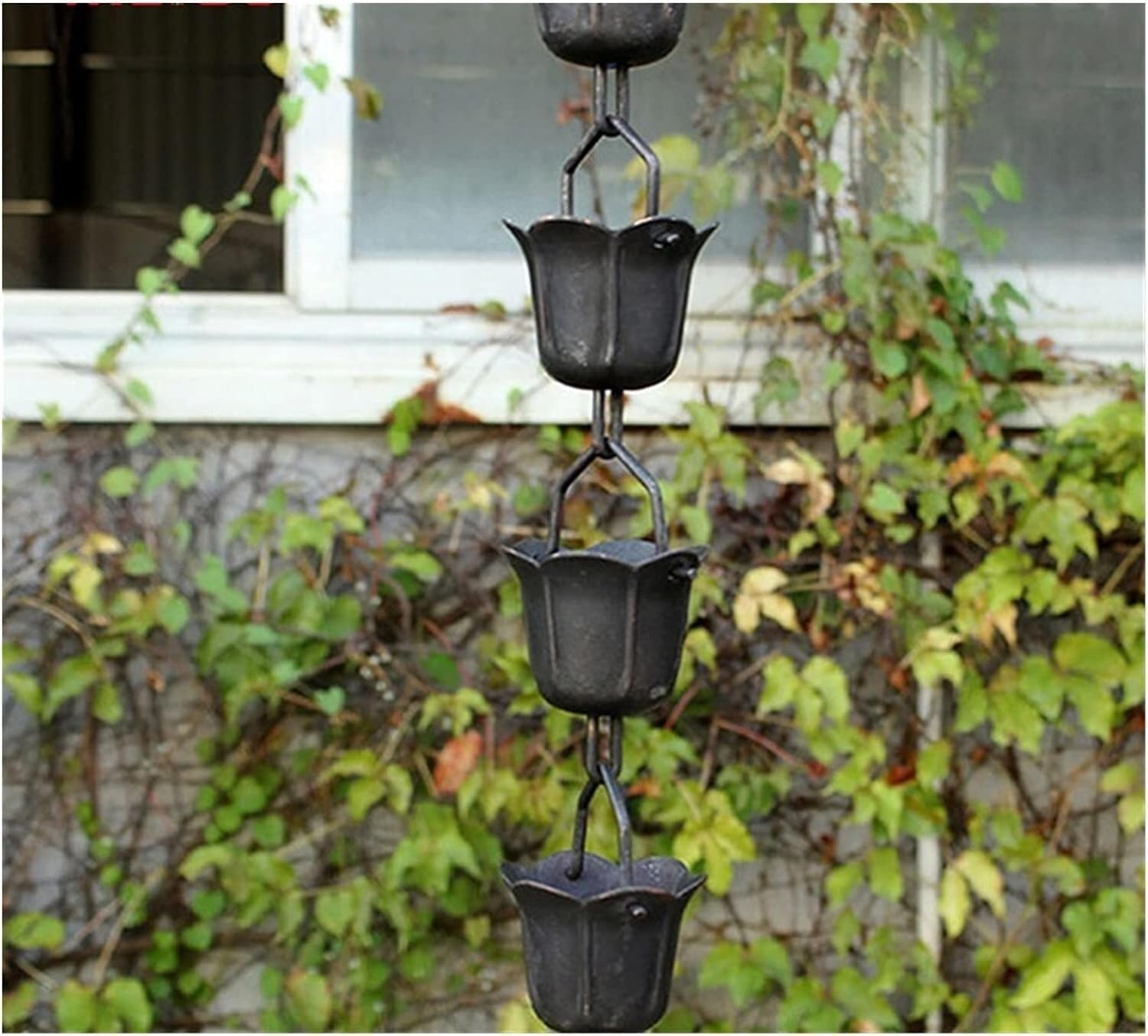 Rain Chains Rain Gutter Chains Pouring Cups, Adjustable Length Rain Chains Waterfall, Rainwater Collector Rain Chain Downspout