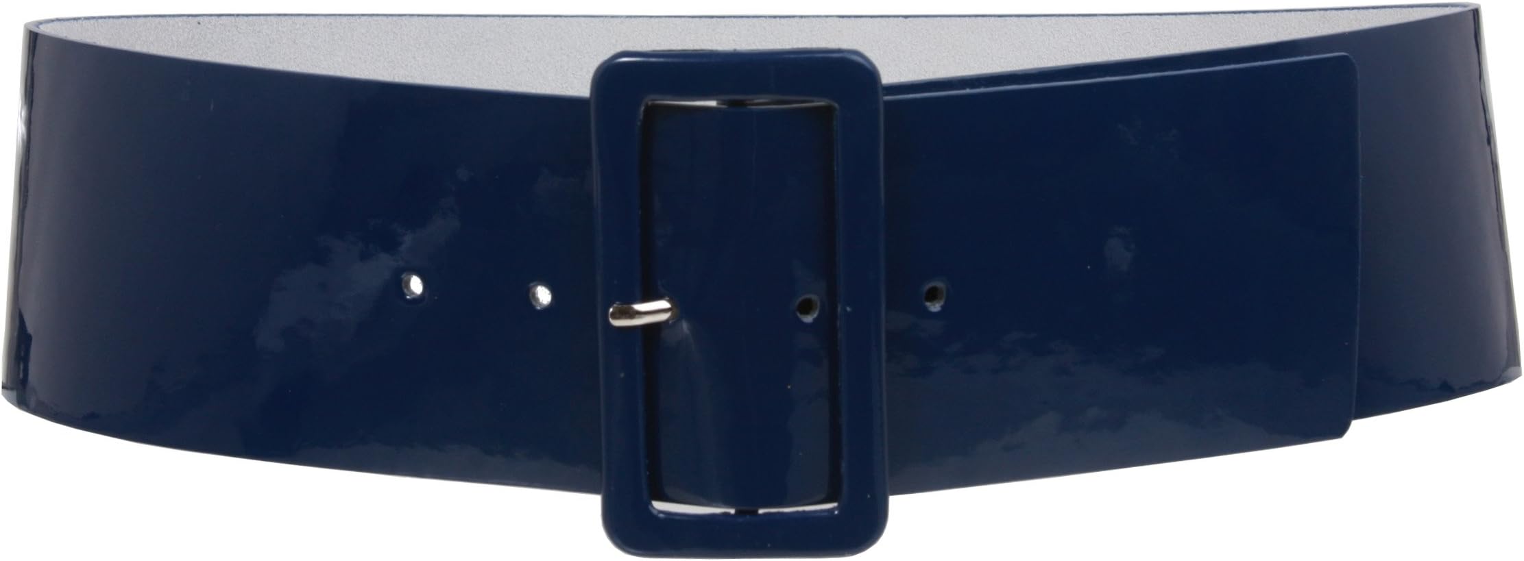 Ladies High Waist Patent Leather Wide Fashion Square Belt Color: Navy Blue Size: S/M - 32