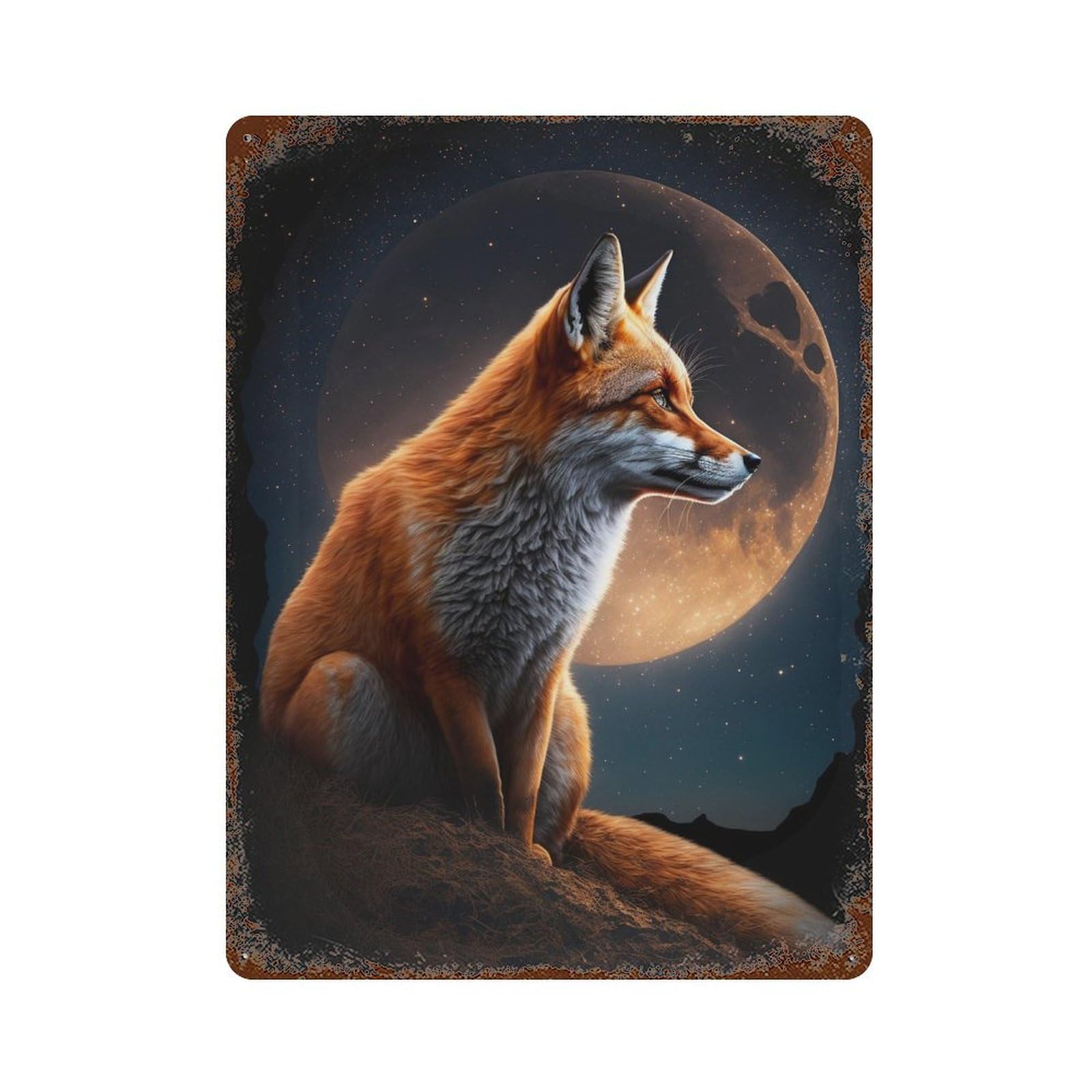 Moonlit Fox Majesty 15.7"x11.8" Retro Metal Sign, Vintage Wall Decor for Office, Studio And Wall Decor