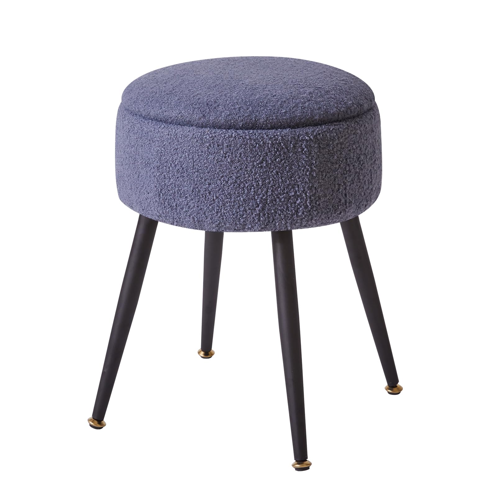 Aibiju Dressing Table Stool with Storage Space, Round Footrest Stool Ottoman, Vanity Dressing Table Chair with 4 Metal Legs for Home Living Room Fitting Room Bedroom, Blue Grey, YD-RMS137BG