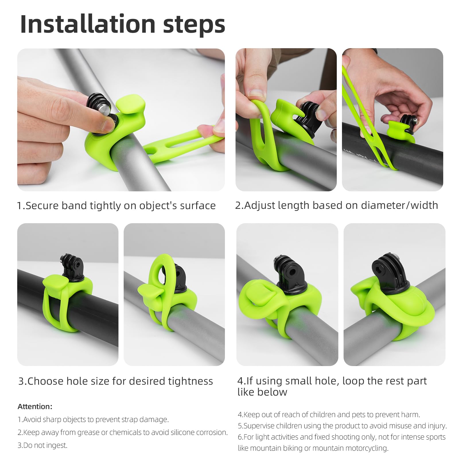 TELESIN Supporto Cinghia Flessibile 360° per Fotocamera, Nastro Avvolgente per Bicicletta Moto Tubo Manubrio Asta Bastone Sci, Accessori per GoPro Max Hero 12 11 10 9 Insta360 X3 DJI