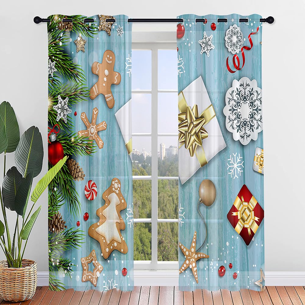 Surwin Navidad Translucidas Cortinas Salon, Feliz Navidad 2 Piezas Cortina con Ojales, Cocina Dormitorio Cortinas y Moderno Visillos Visillos Cortos para Ventanas (140x275cm,Árbol Navidad)