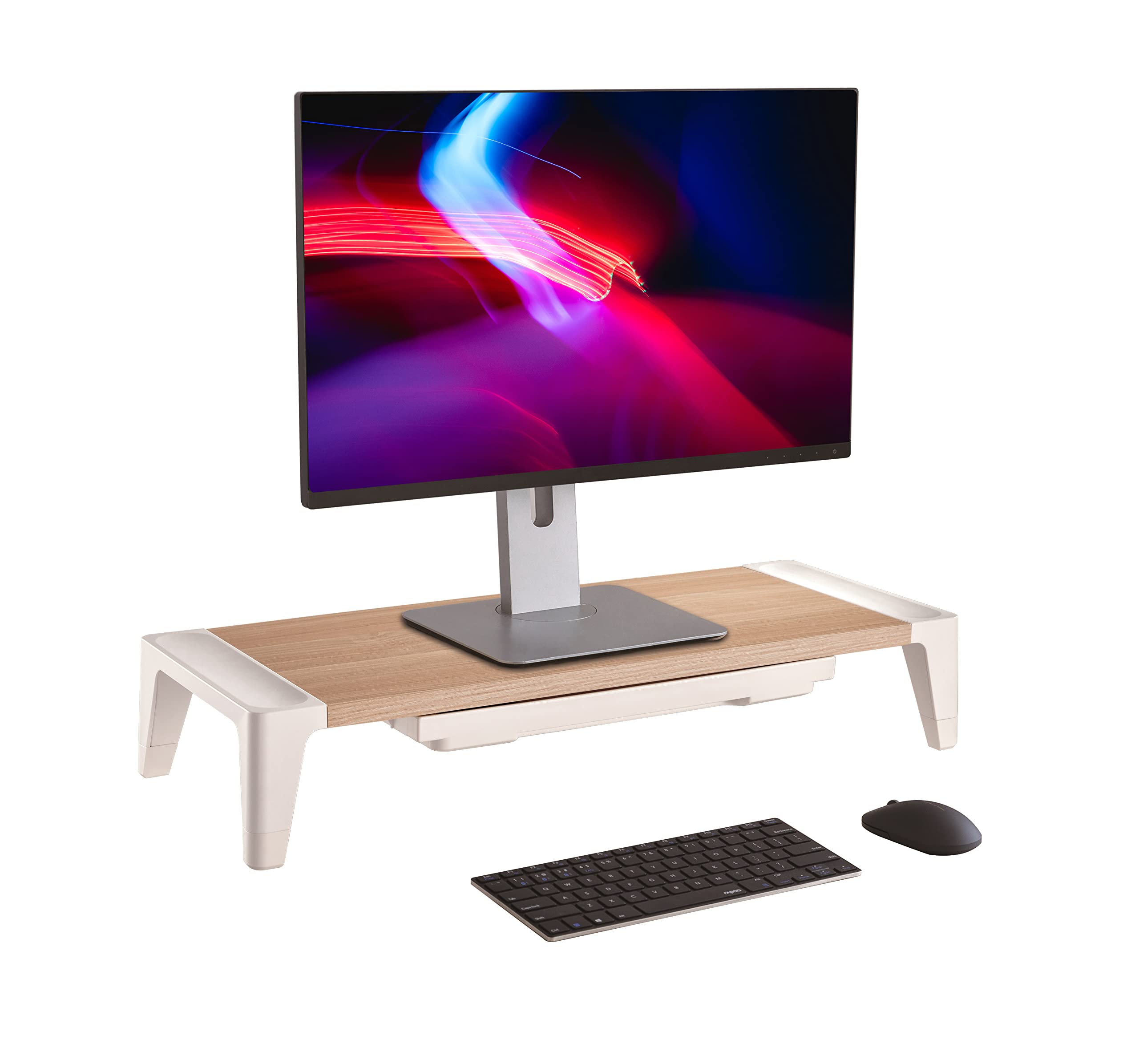 Properav Light Monitor Riser Stand With Height Adjustment And Drawer - Wood