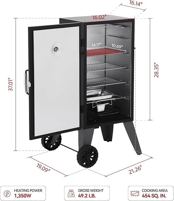 Royal Gourmet SE2805 28-Inch Analog Electric Smoker with 3 Cooking Grates, Outdoor Smoker with Adjustable Temperature Control & 454 Sq. In. Cooking Area for Outdoor Backyard BBQ, Black