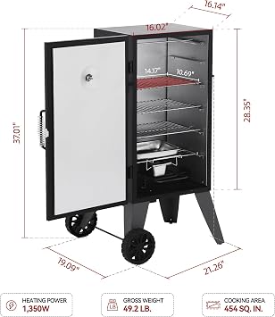 Royal Gourmet SE2805 28-Inch Analog Electric Smoker with 3 Cooking Grates, Outdoor Smoker with Adjustable Temperature Control & 454 Sq. In. Cooking Area for Outdoor Backyard BBQ, Black