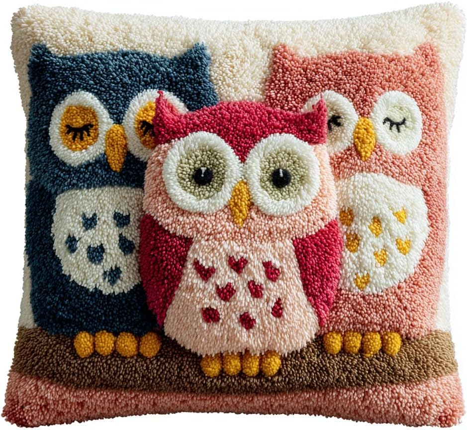 AMBATTERY Latch Hook Kits Pillow Cartoon Bell Crochet Yarn Preprinted Pattern Needlework Kit DIY Pillowcase Hook Rug Crafts Kits,Handmade Pillow Cover Cushion 17x17inch