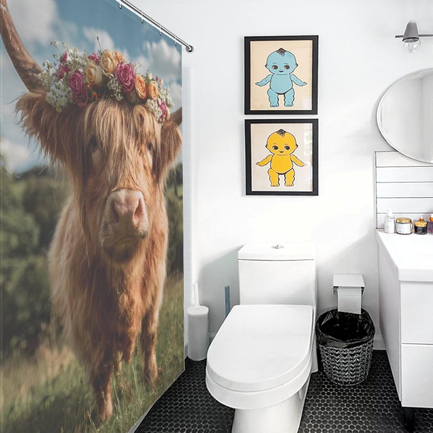 Highland Cow in The Scottish Highlands Shower Curtain 46.85x70.87Inch（119x180cm） Polyester Bath Curtain Shower Curtains Printed Decorative