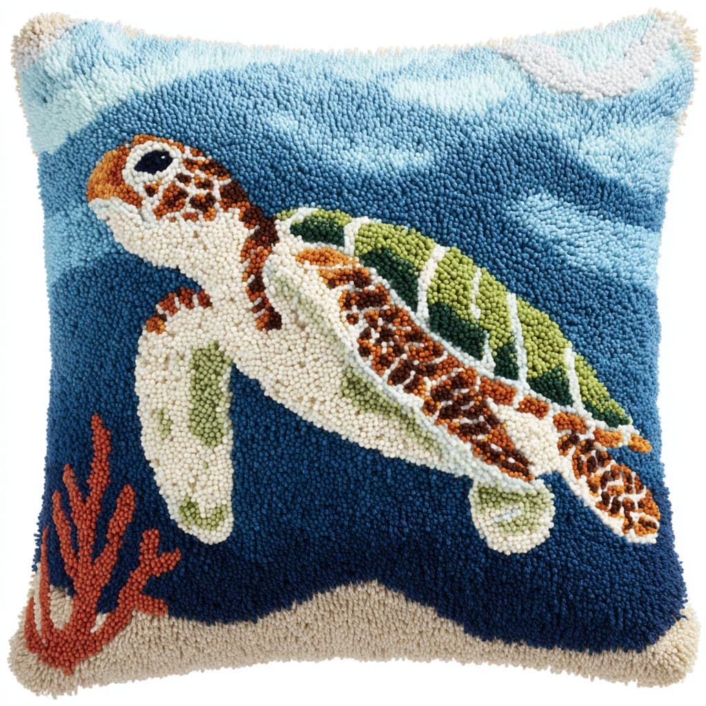 WallustrioaW Latch Hook Pillowcase Embroidery Kit,Animals, sea Turtles
