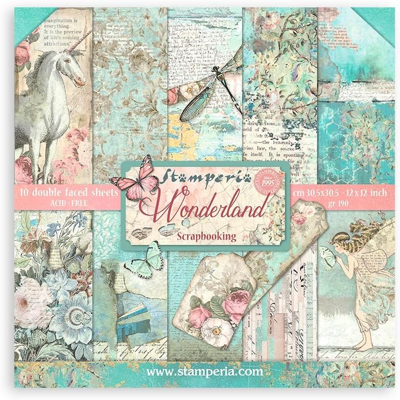 STAMPERIA Paper Pad 10 Sheets Double-Sided Wonderland Paper, Multi-Colour, 30.5 x 30.5 (12" x 12")