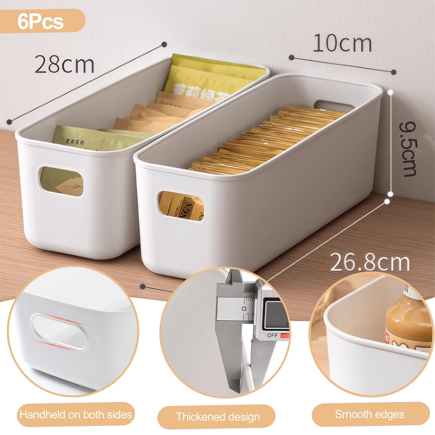 Waikhomes Lot de 6 boîtes de rangement avec couvercle en plastique de 6 litres avec poignées (poignée grise Waikhomes Lot de 6 boîtes de rangement avec couvercle en plastique de 6 litres avec poignées (poignée grise