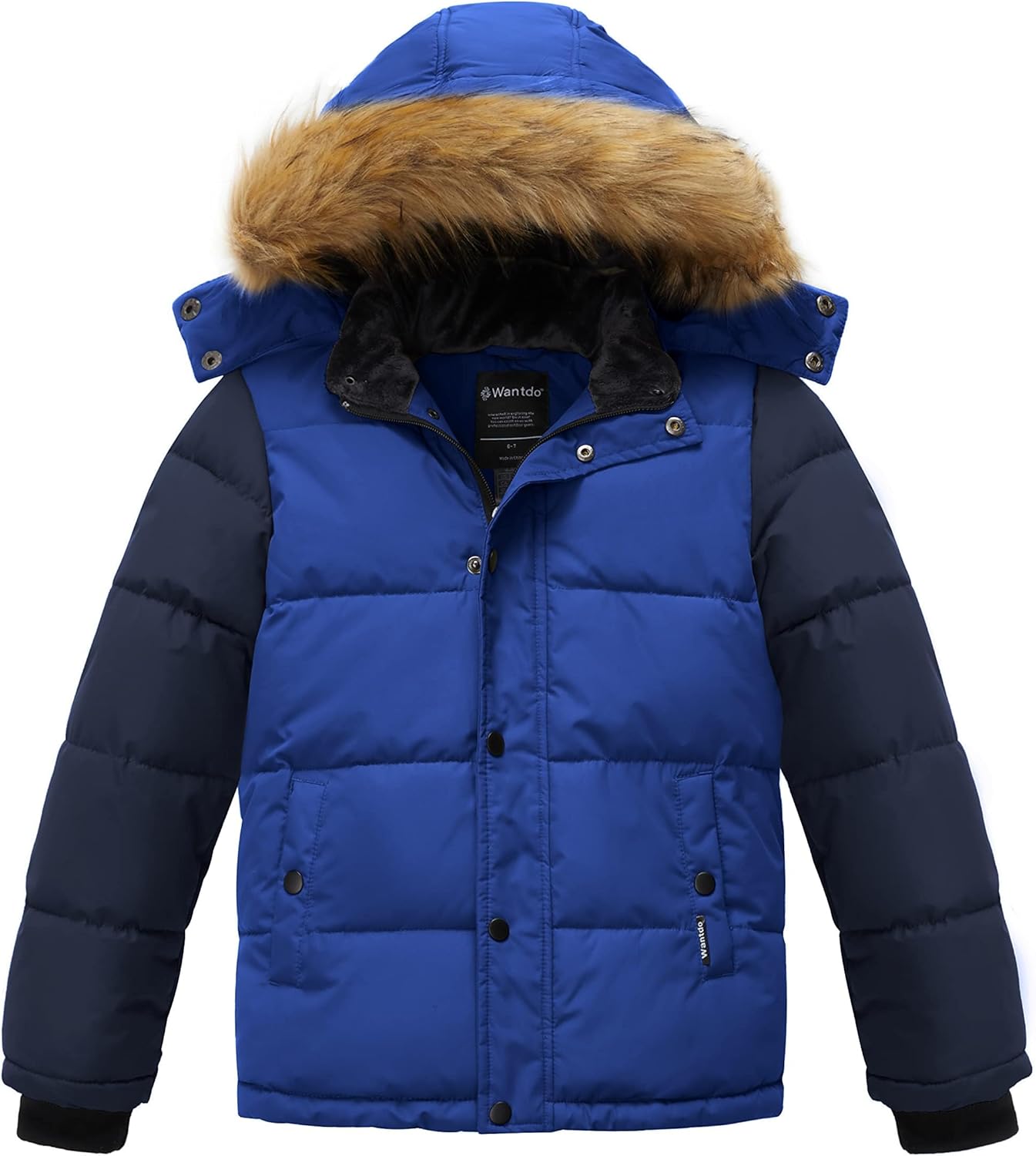 wantdo Boys' Waterproof Ski Jackets Warm Winter Outerwear Fleece Puffer Coats With Hood Blue 8
