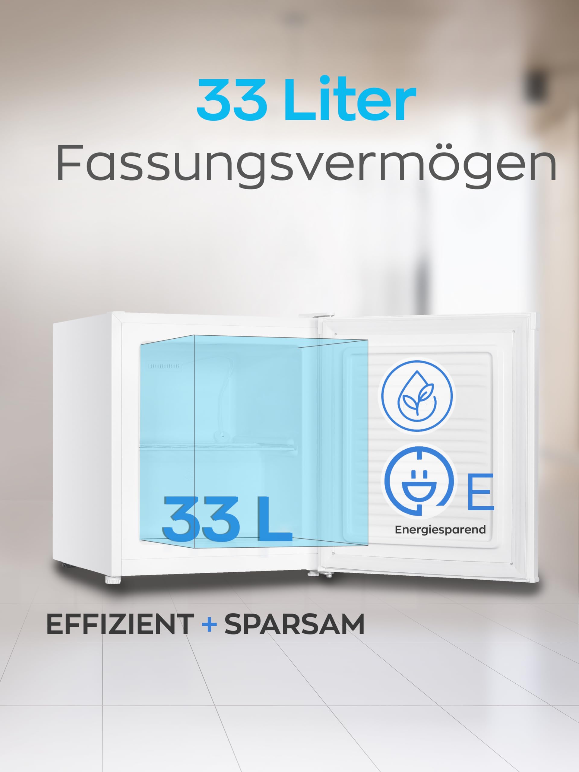 Heinrich´s Mini Gefrierschrank 33L -18°C klein leise 40db Gefrierbox Wechselbarer Türanschlag Mini Gefrierschrank Perfekt für Büro, Camping, Outdoor